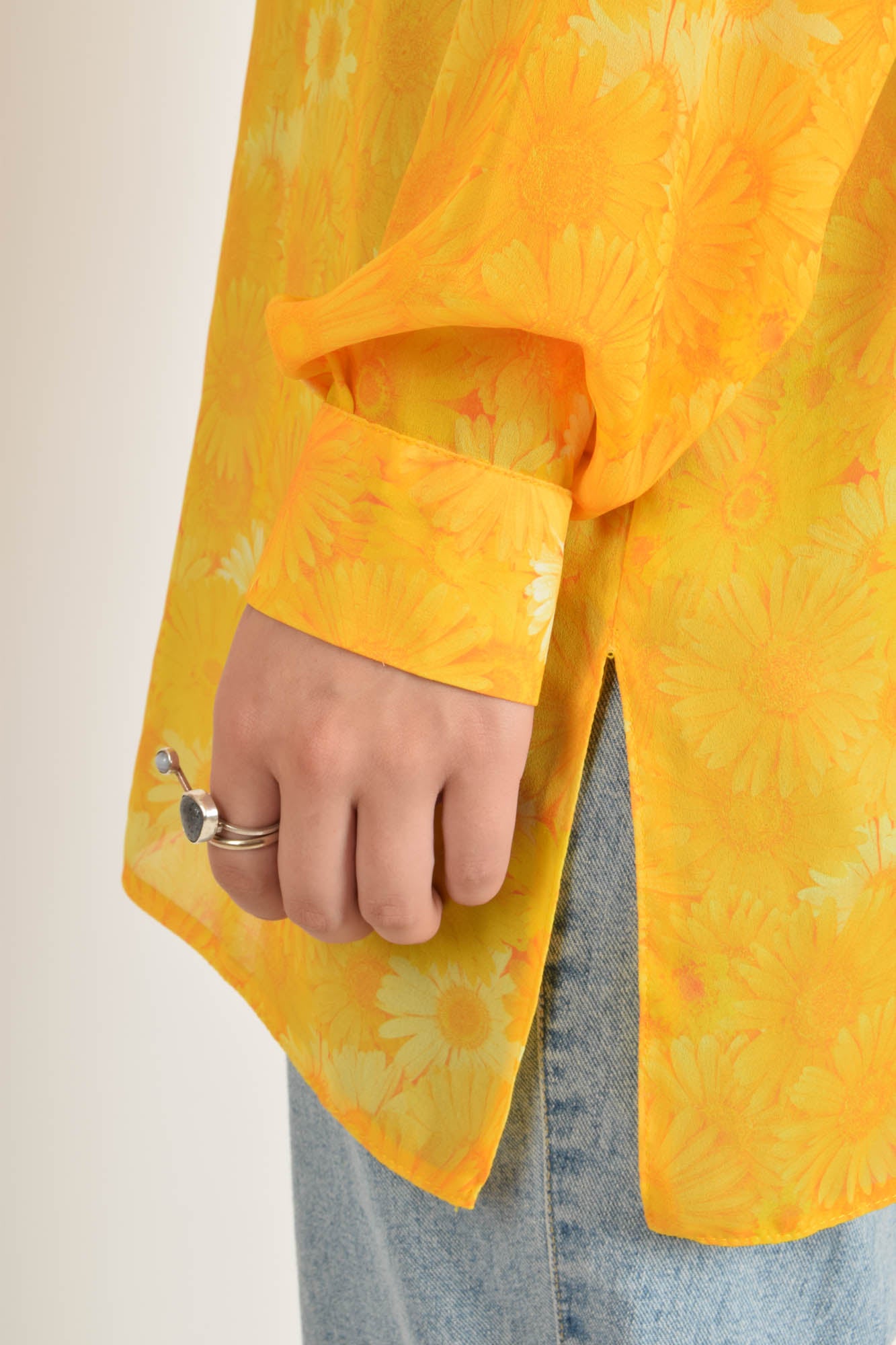 Vintage Shirt Festival Floral Print Size L Yellow