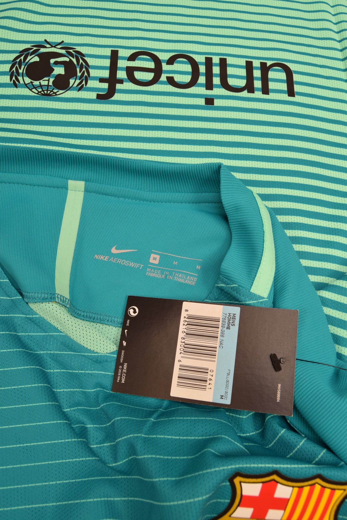 Authentic New Barcelona Nike Aeroswift 2016 - 2017 Player's Edition / Issue Away Third Football Shirt Size M BNWT Deadstock Unicef Teal Mint Green