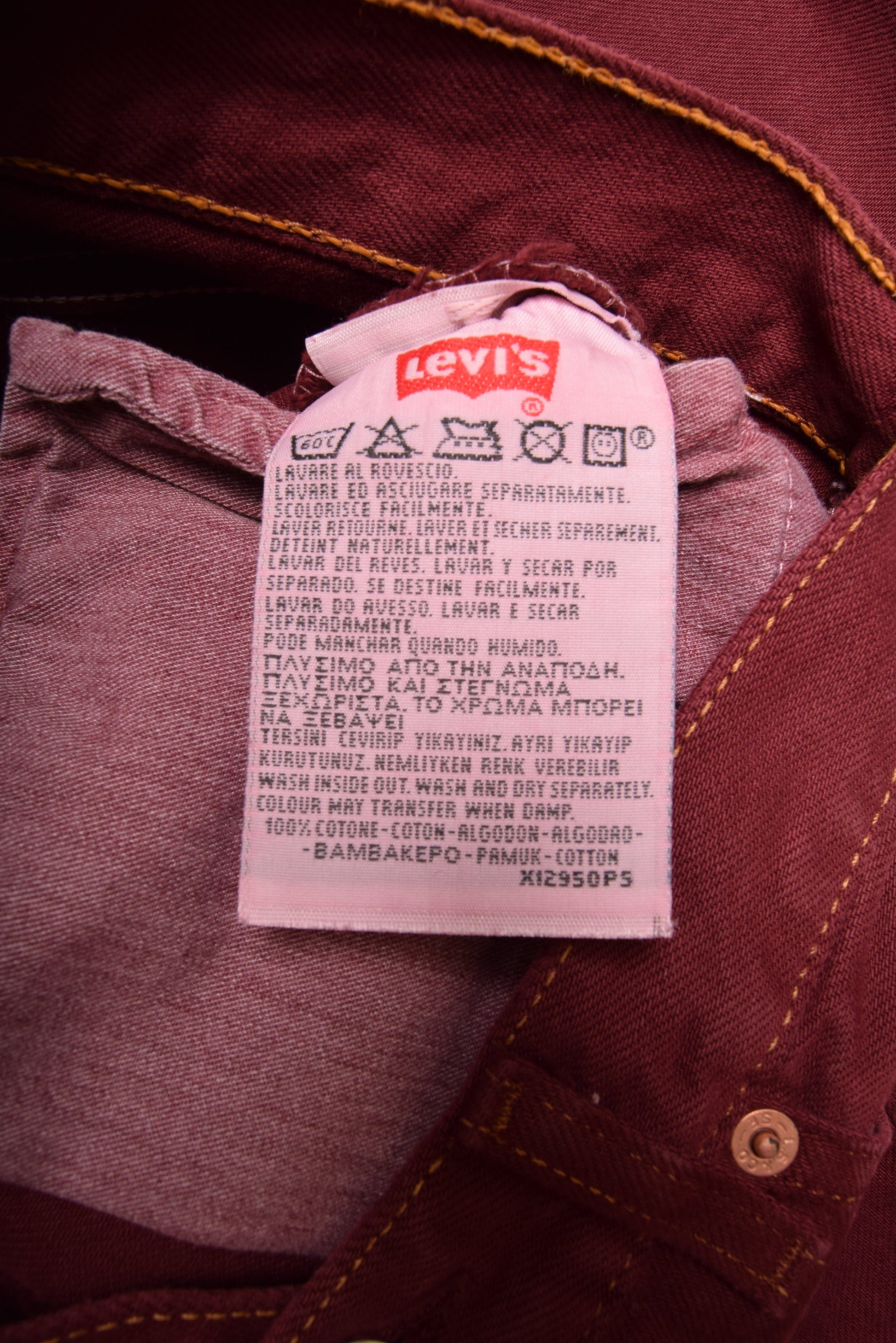 Levi's Strauss 501 Denim Jeans Pants W29L34 Burgundy