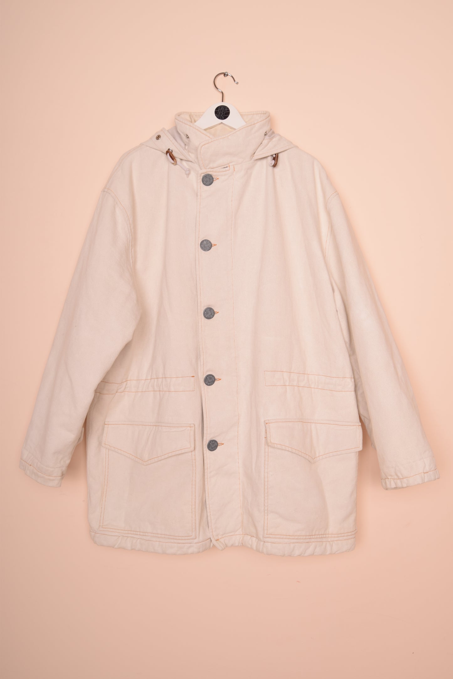 Armani Jeans Worked Fabrics Thick Heavy Jacket White Made in Italy Cotton Size XL