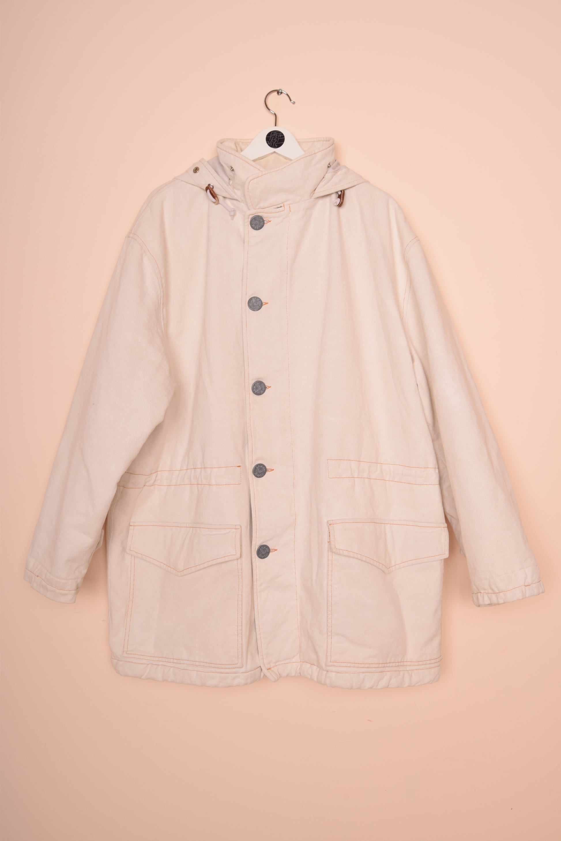 Armani Jeans Worked Fabrics Thick Heavy Jacket White Made in Italy Cotton Size XL