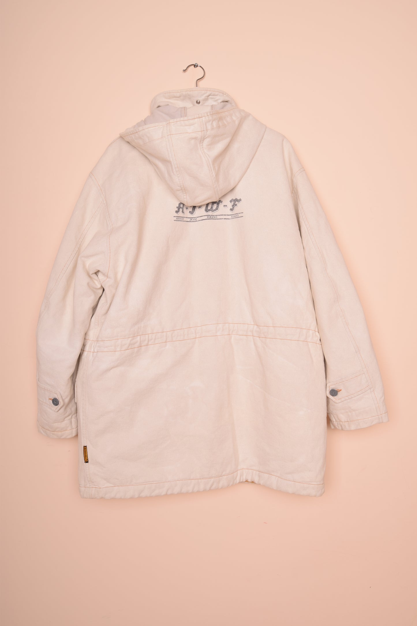 Armani Jeans Worked Fabrics Thick Heavy Jacket White Made in Italy Cotton Size XL