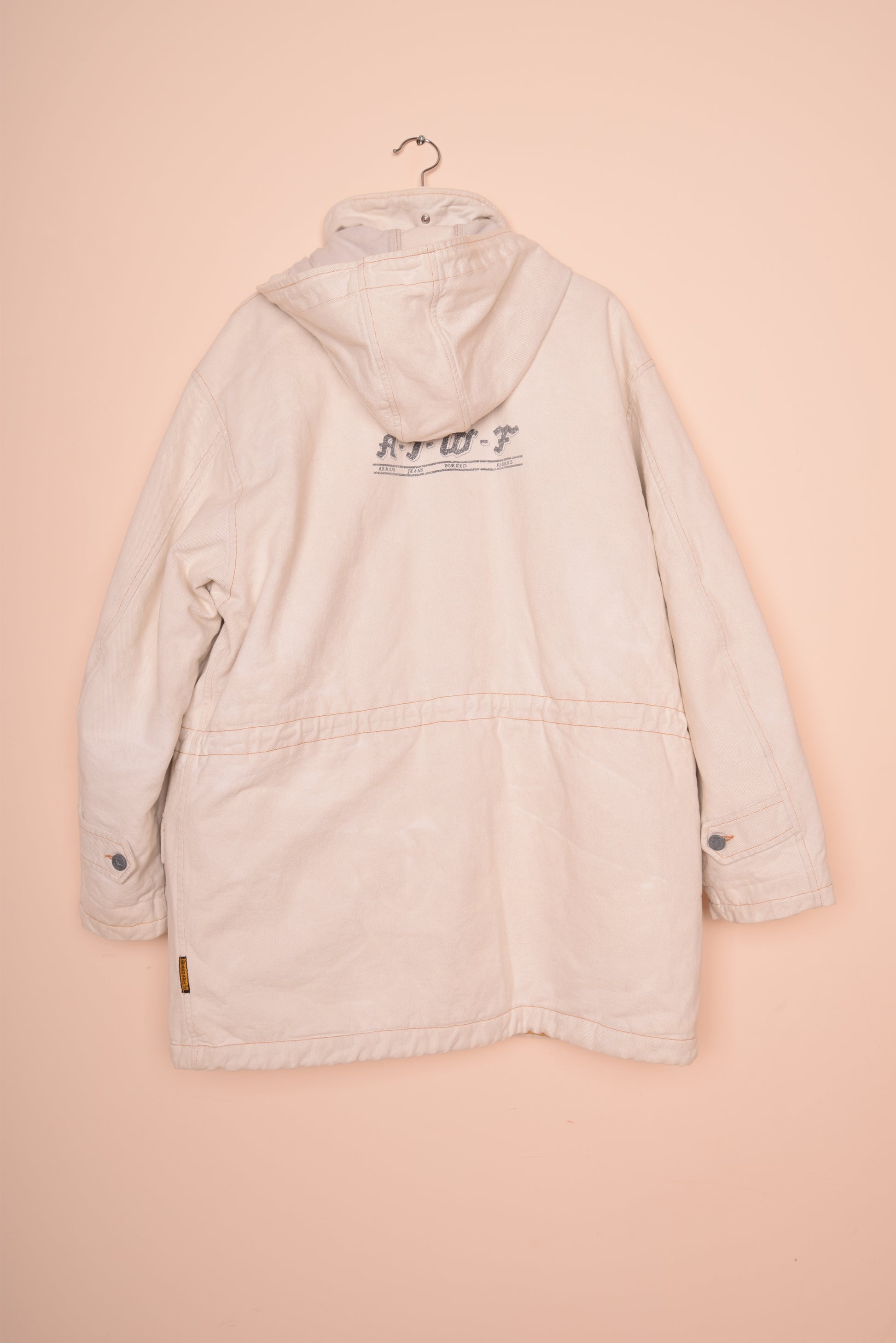 Armani Jeans Worked Fabrics Thick Heavy Jacket White Made in Italy Cotton Size XL