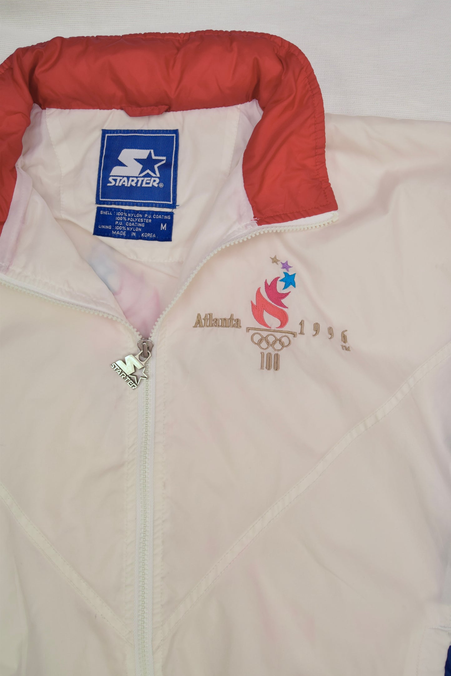 Vintage Starter Atlanta 1996 Olympic Games Jackets / Shell Size M-L USA Flag White