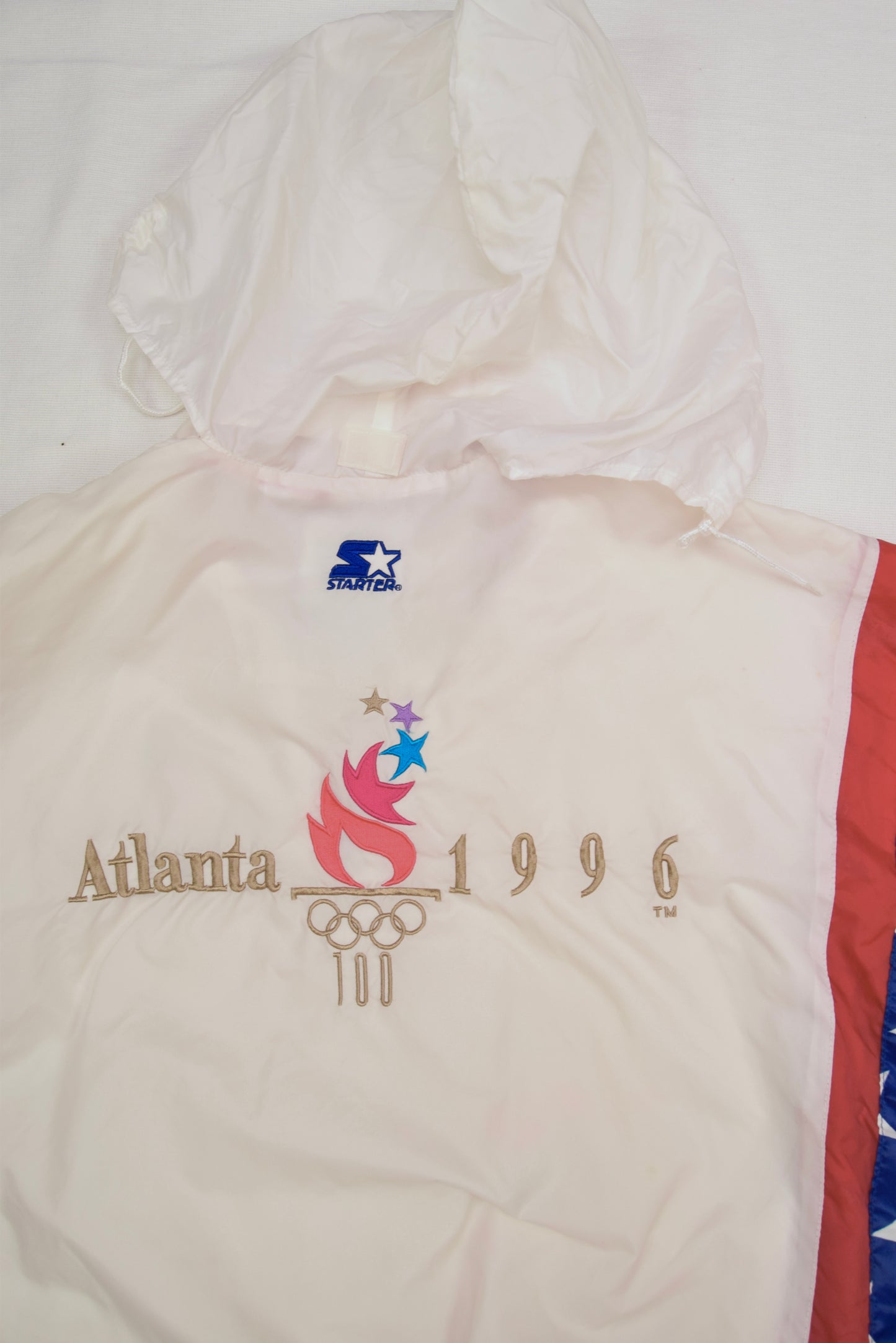 Vintage Starter Atlanta 1996 Olympic Games Jackets / Shell Size M-L USA Flag White