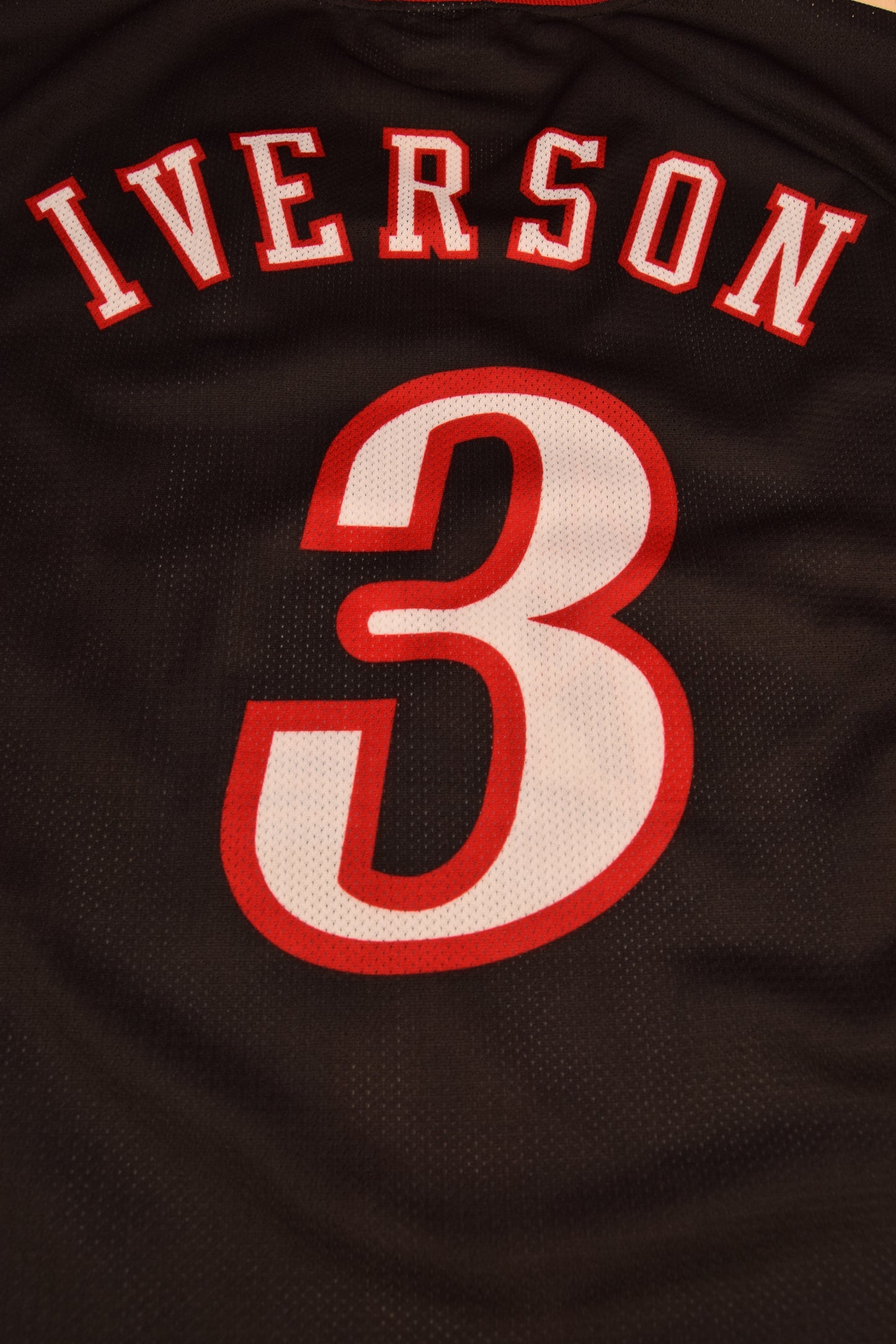 Allen Iverson Philadelphia 76ers Sixers Champion 2000 2001 2002 Away Basketball Jersey Black NBA Size M