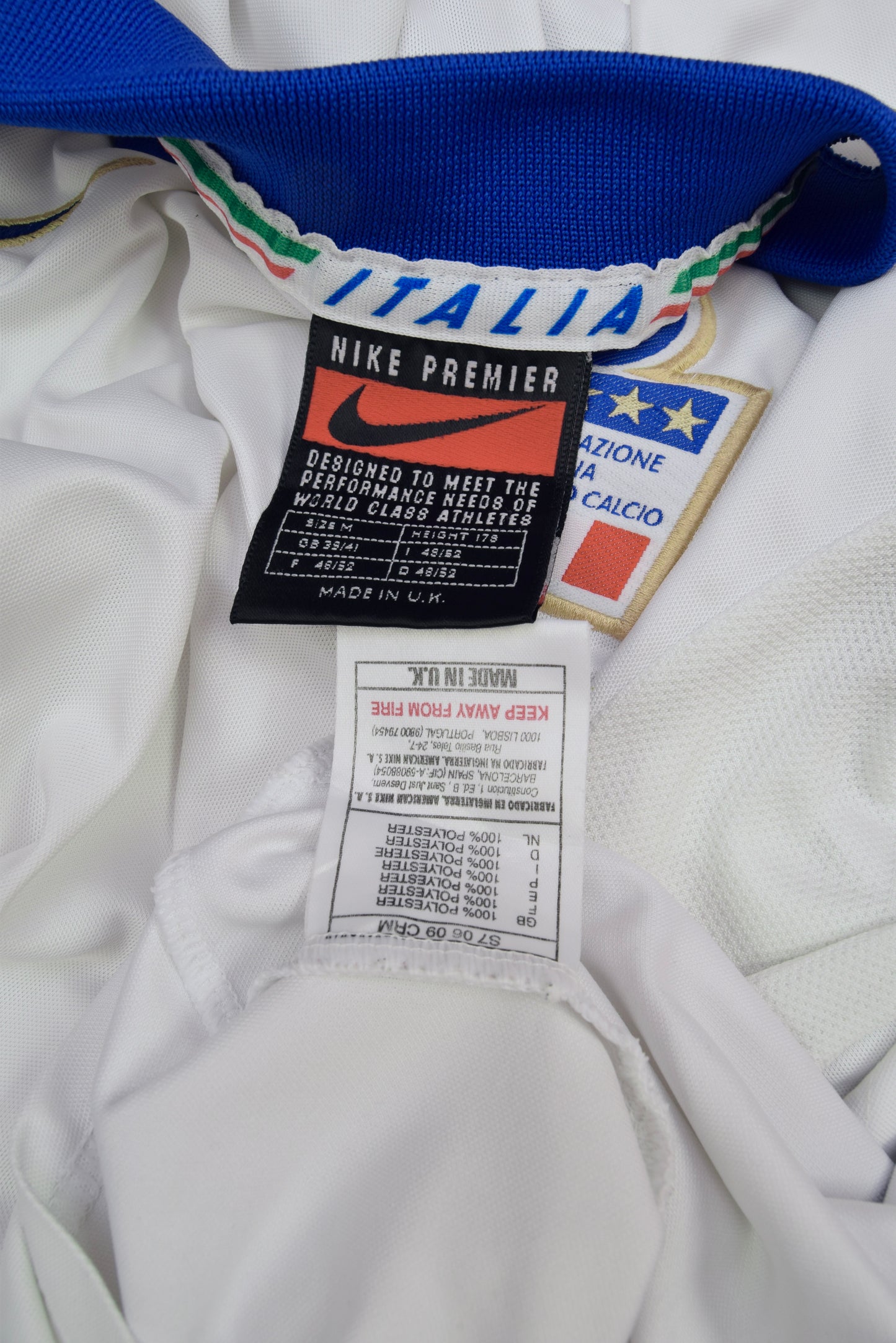 Vintage Italy 1996-1997 Nike Premier DRI FIT Away Football Shirt Size M Euro 96 White Made in UK