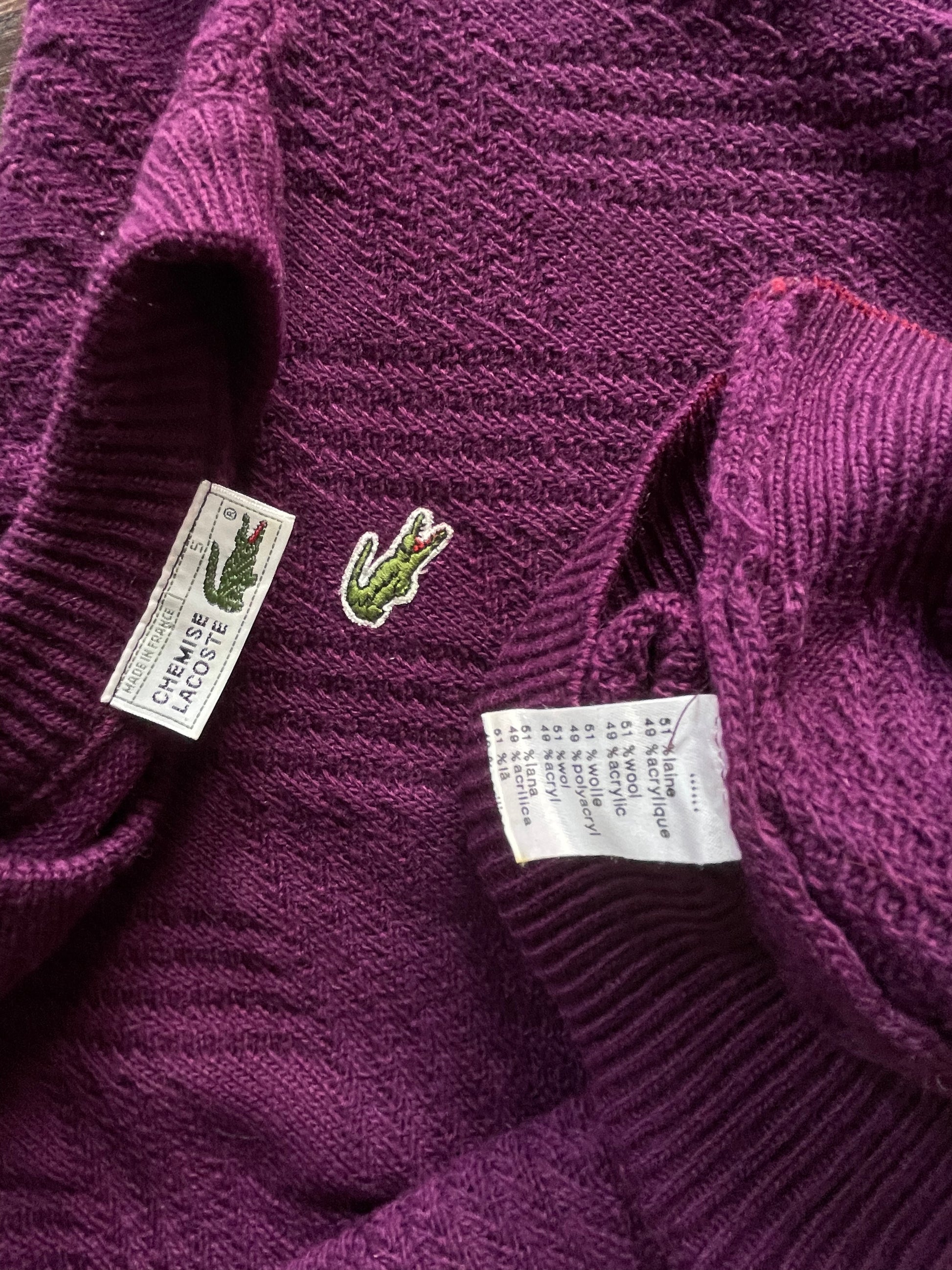 Vintage 80's Chemise Lacoste Jumper Made in France Purple Size M L