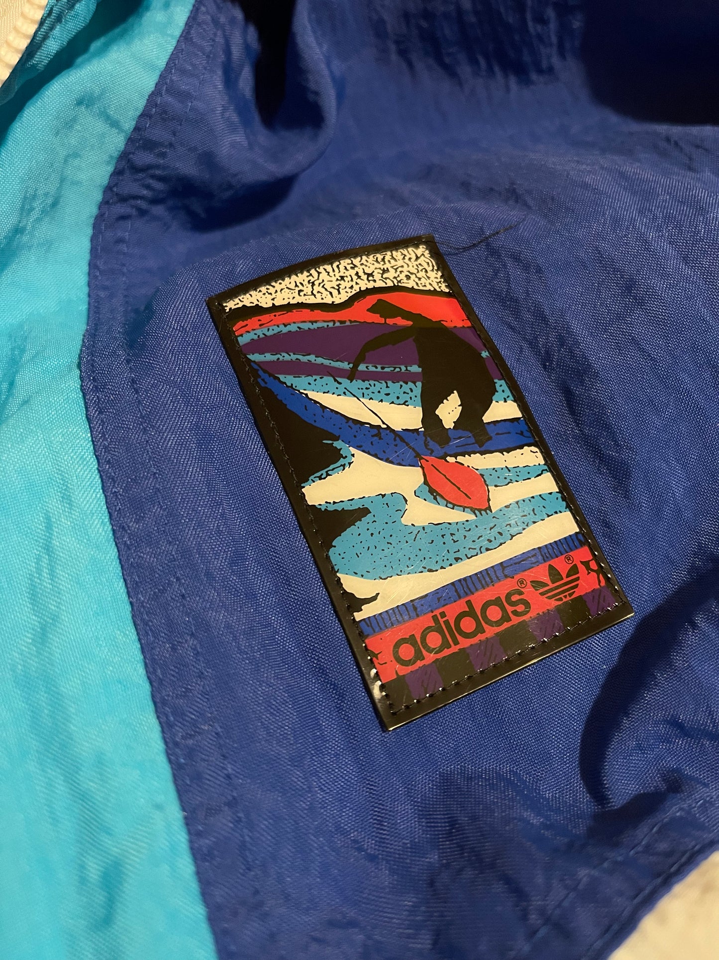 Vintage Adidas Jacket / Shell  Pink Blue Cyan White Size M L