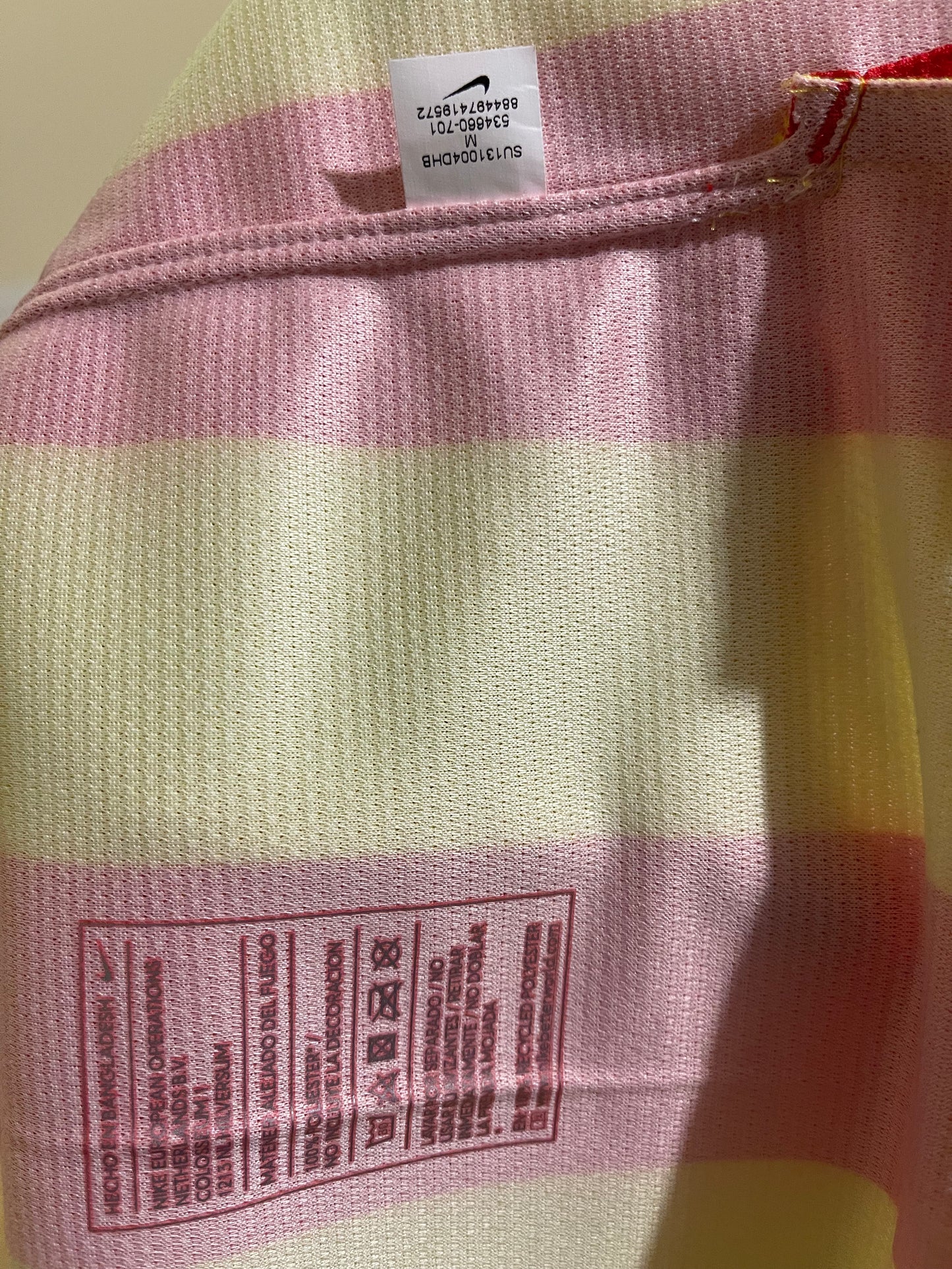 Authentic New Barcelona Nike DRI - FIT Player Issue Away 2013-2014 Away Football Shirt BNWT Deadstock Qatar Airways Unicef Yellow Red Stripes Size L Long Sleeves Dri-Fit