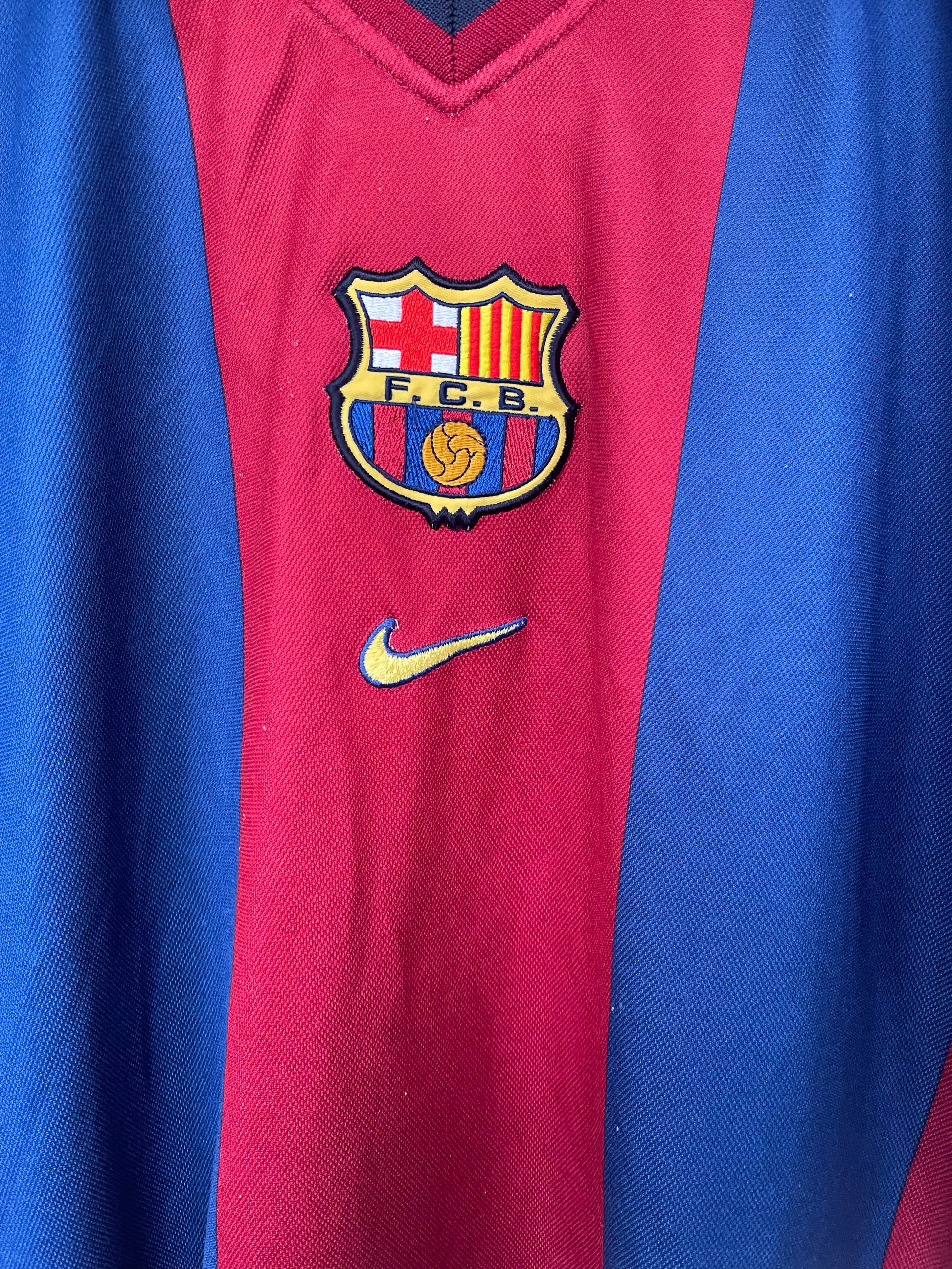 FC Barcelona Nike 1998 - 1999 Football Shirt Home Size L Red Blue Made in Portugal