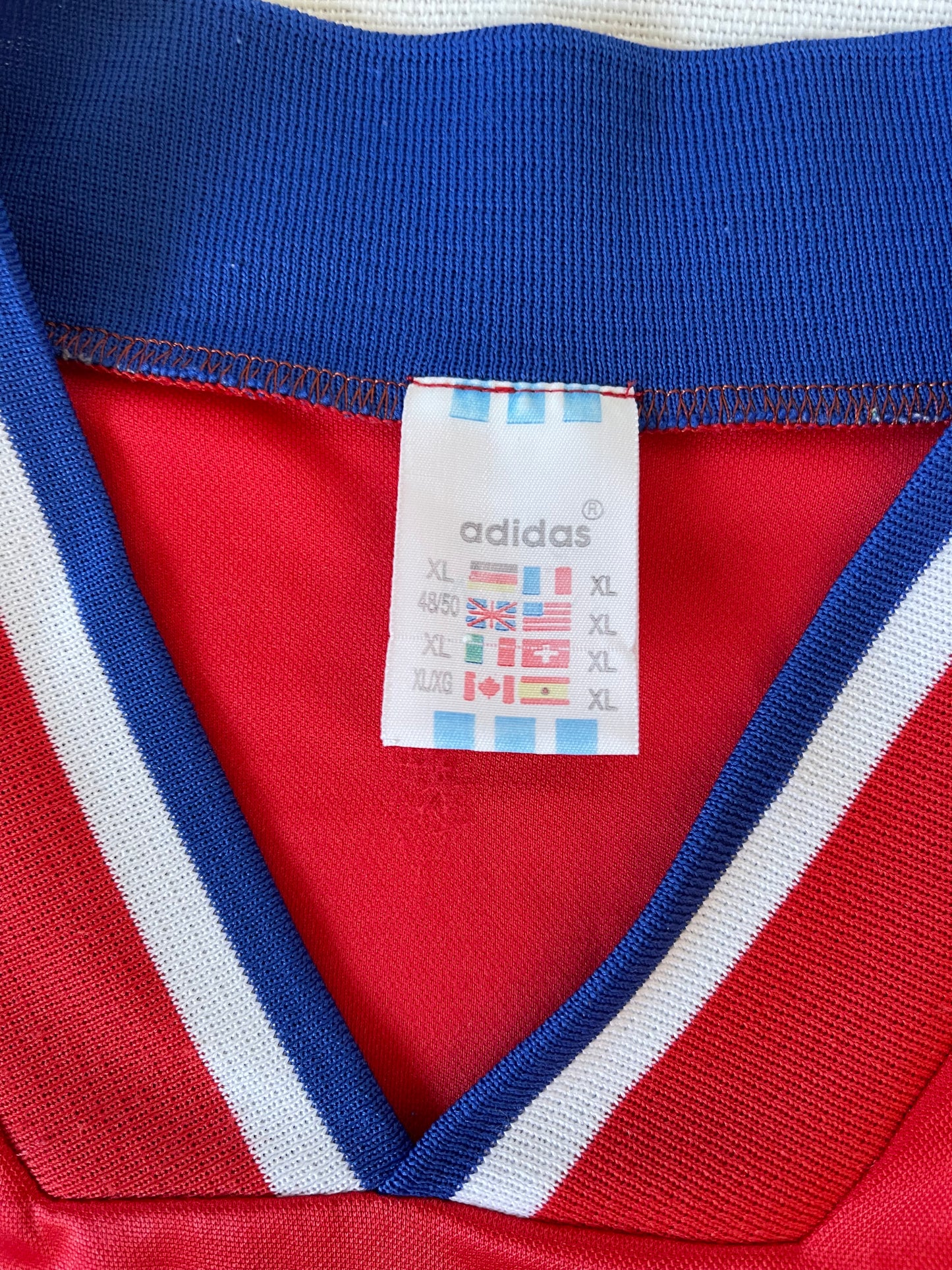 Vintage Adidas Equipment Bayern Munchen Munich 1993-1995 Football Shirt Home #5 Red Blue Opel Size XL Made in UK