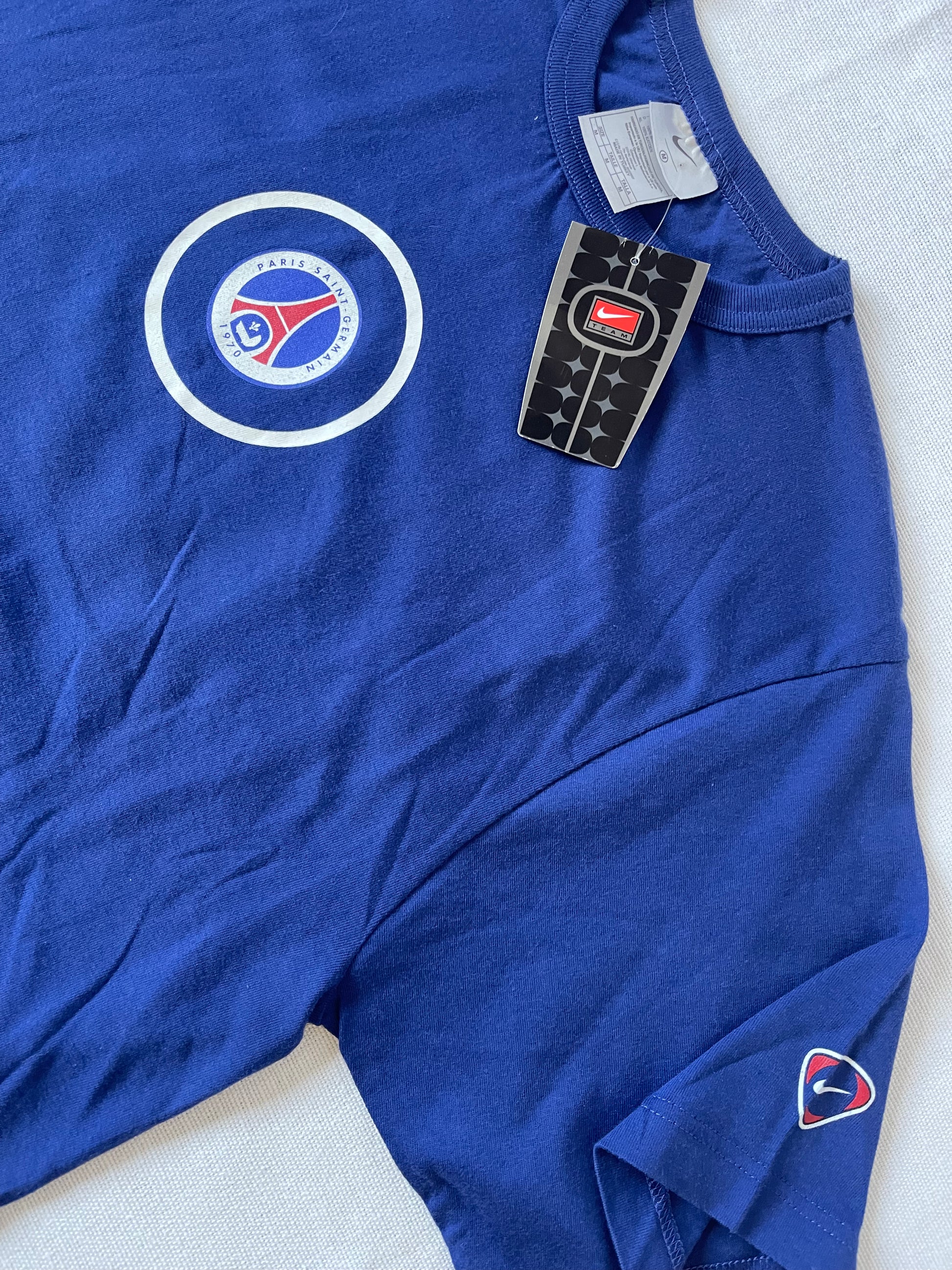 PSG Paris Saint Germain Nike Team Total 90 BNWT Early '00 T-Shirt Blue Size M 100% Cotton NOS OG DS