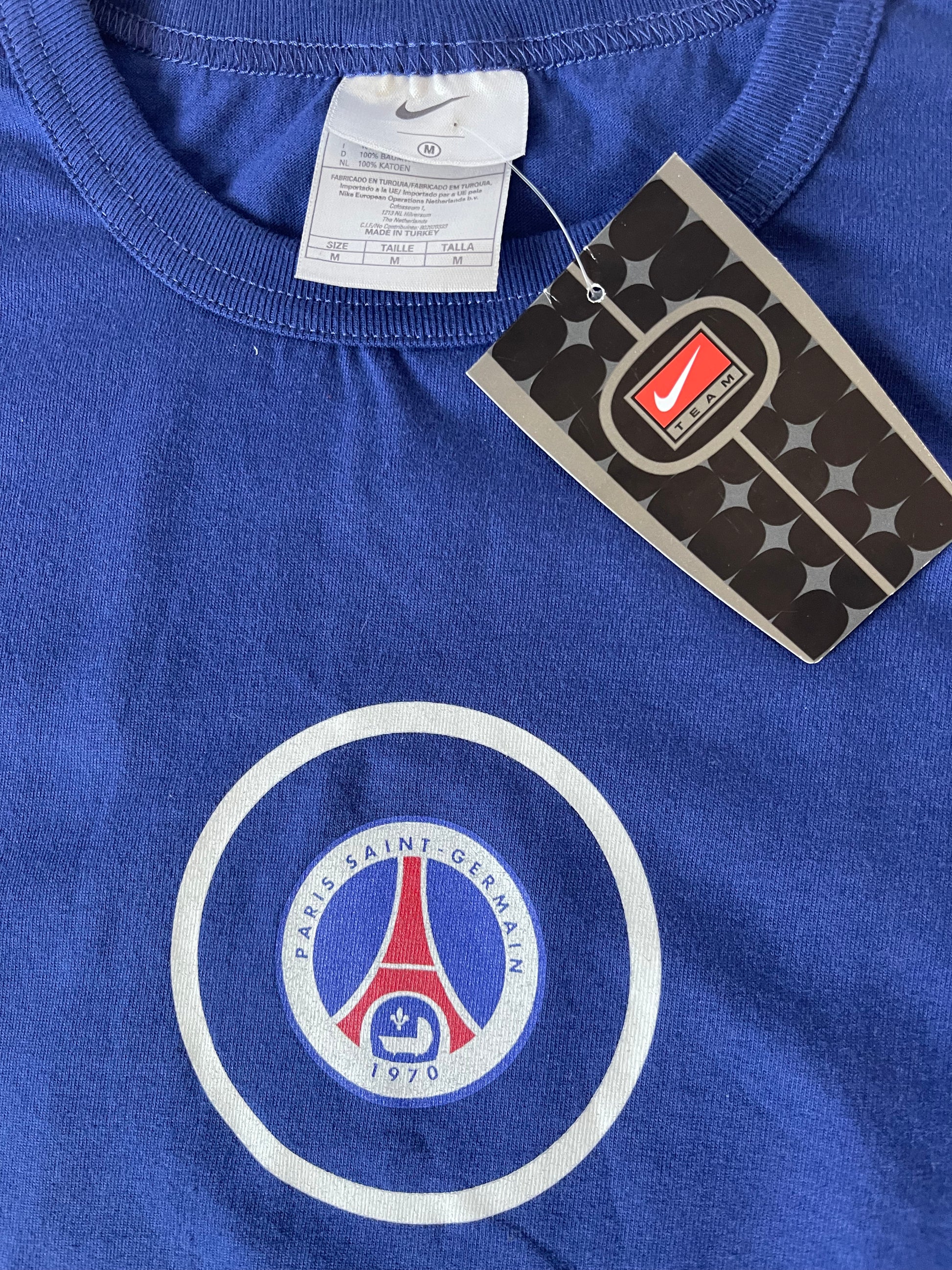 PSG Paris Saint Germain Nike Team Total 90 BNWT Early '00 T-Shirt Blue Size M 100% Cotton NOS OG DS