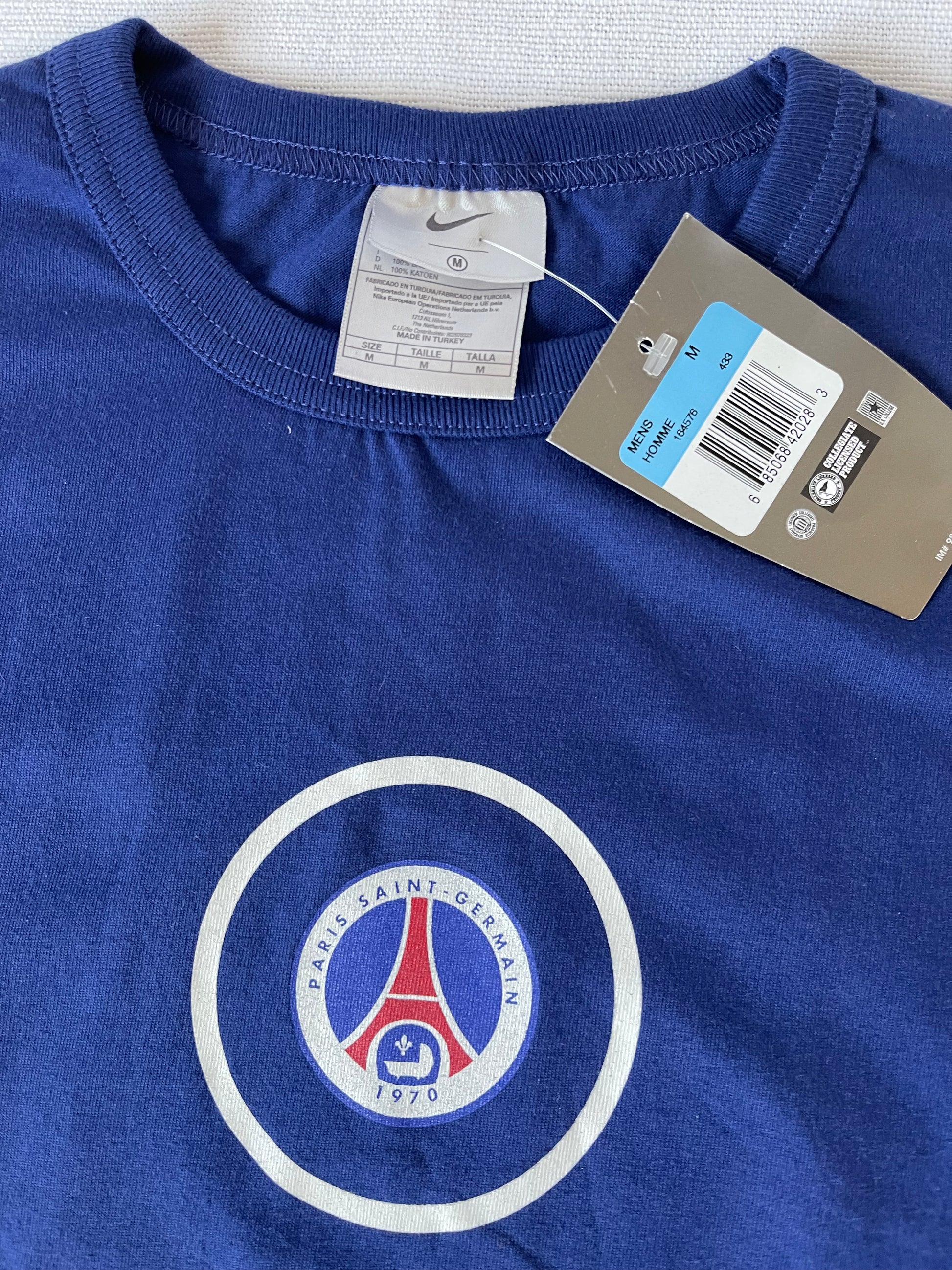 PSG Paris Saint Germain Nike Team Total 90 BNWT Early '00 T-Shirt Blue Size M 100% Cotton NOS OG DS