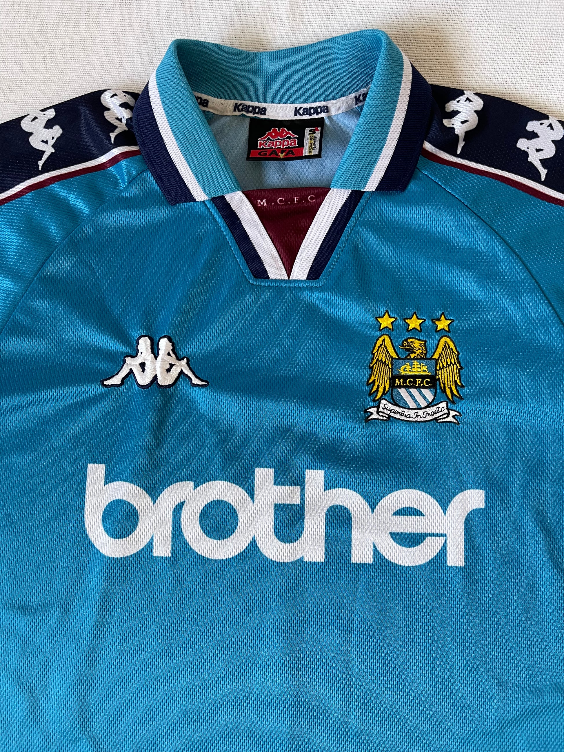 Vintage Manchester City MCFC Kappa 1997-1999 Home Football Shirt Made in UK Brother Blue