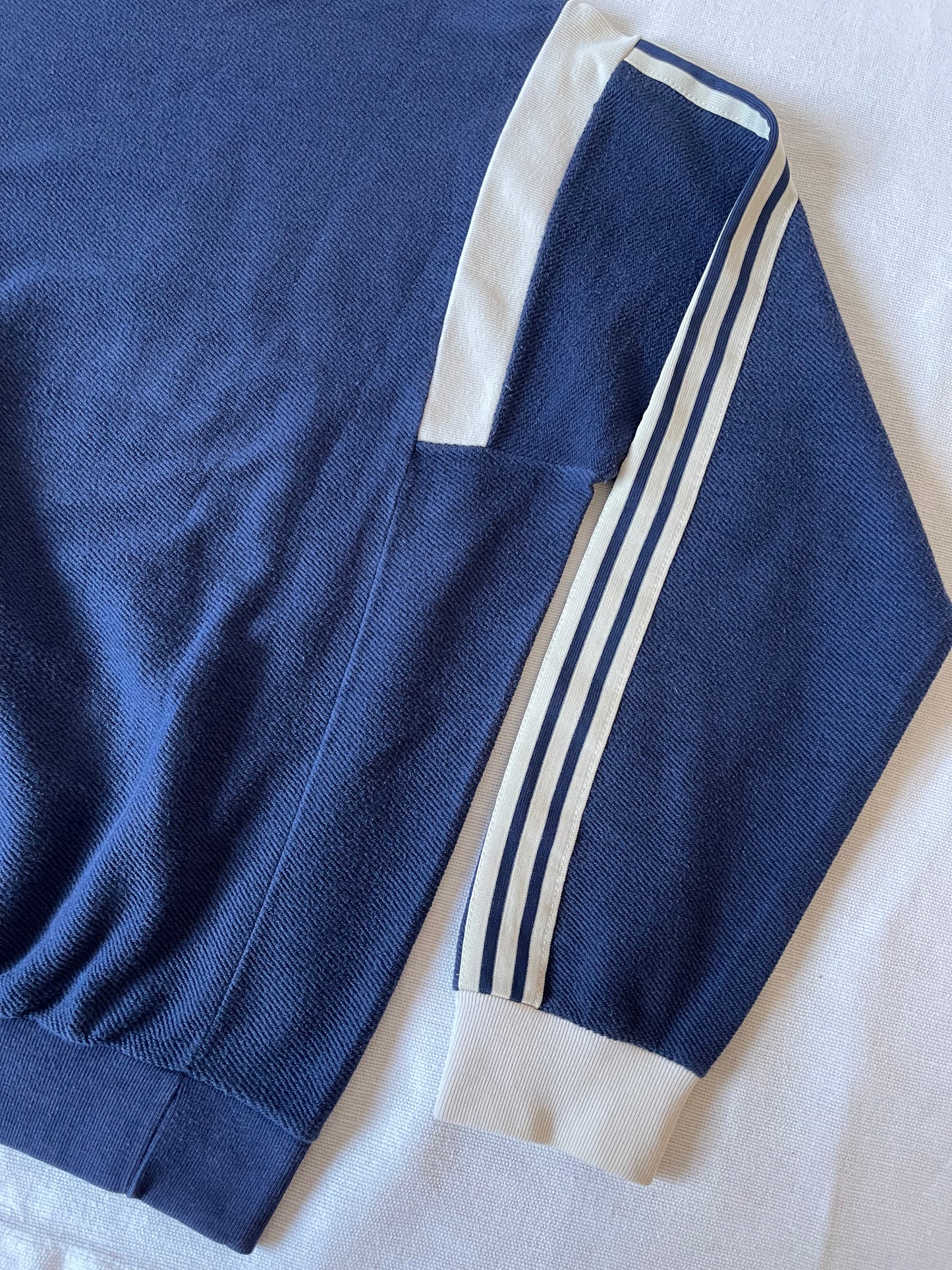 Vintage 80's Adidas Sweatshirt Crew Neck Blue Made in France 100% Cotton Ribbed Cotton Size M