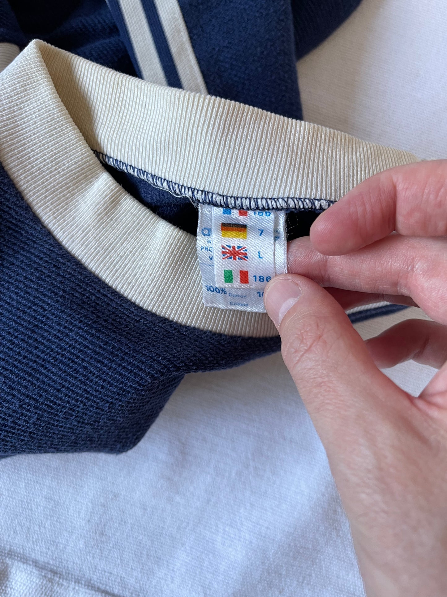 Vintage 80's Adidas Sweatshirt Crew Neck Blue Made in France 100% Cotton Ribbed Cotton Size M