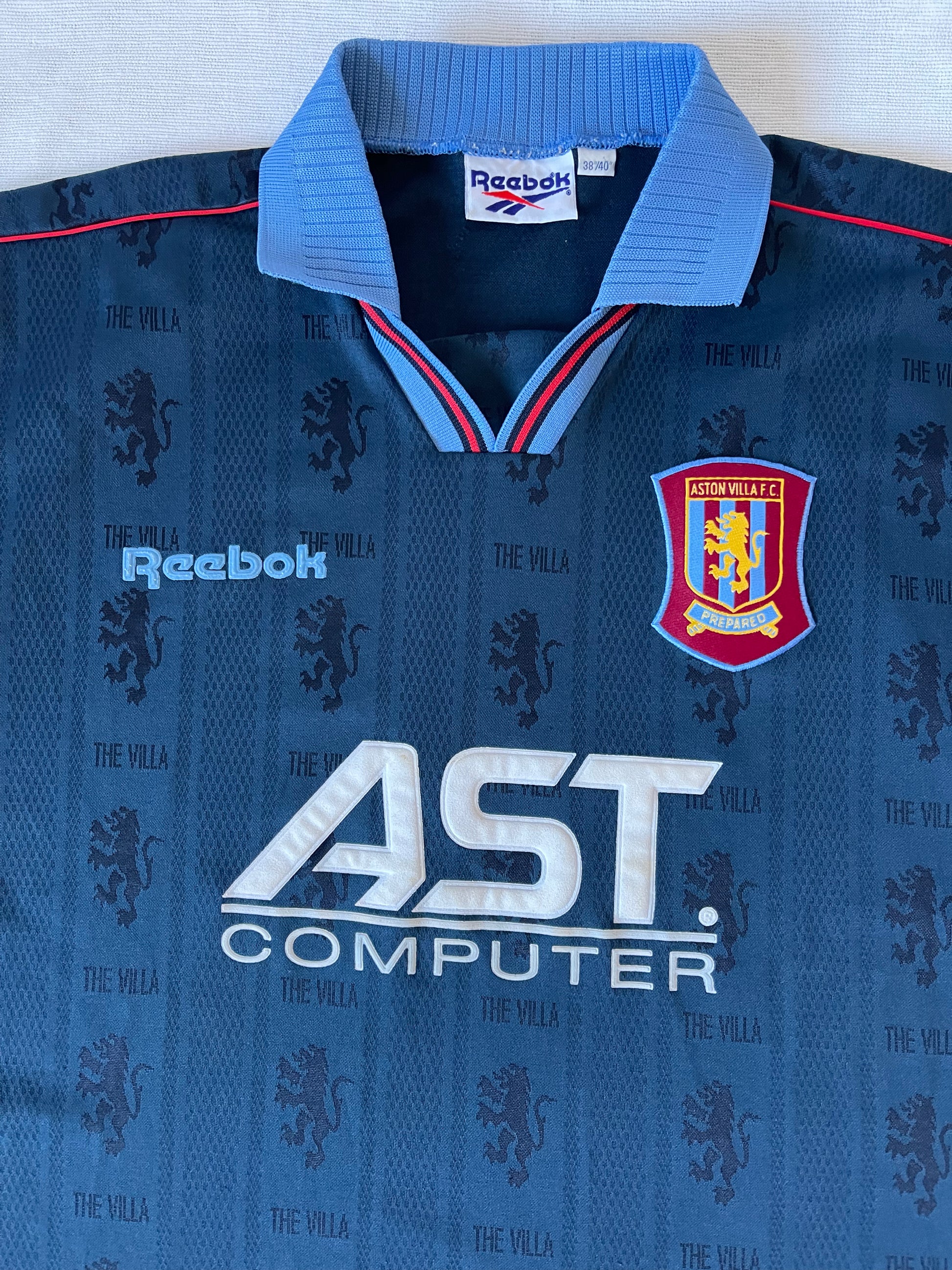 Vintage Aston Villa Reebok 1995-1996-1997 Away Football Shirt Blue AST Computer Size M