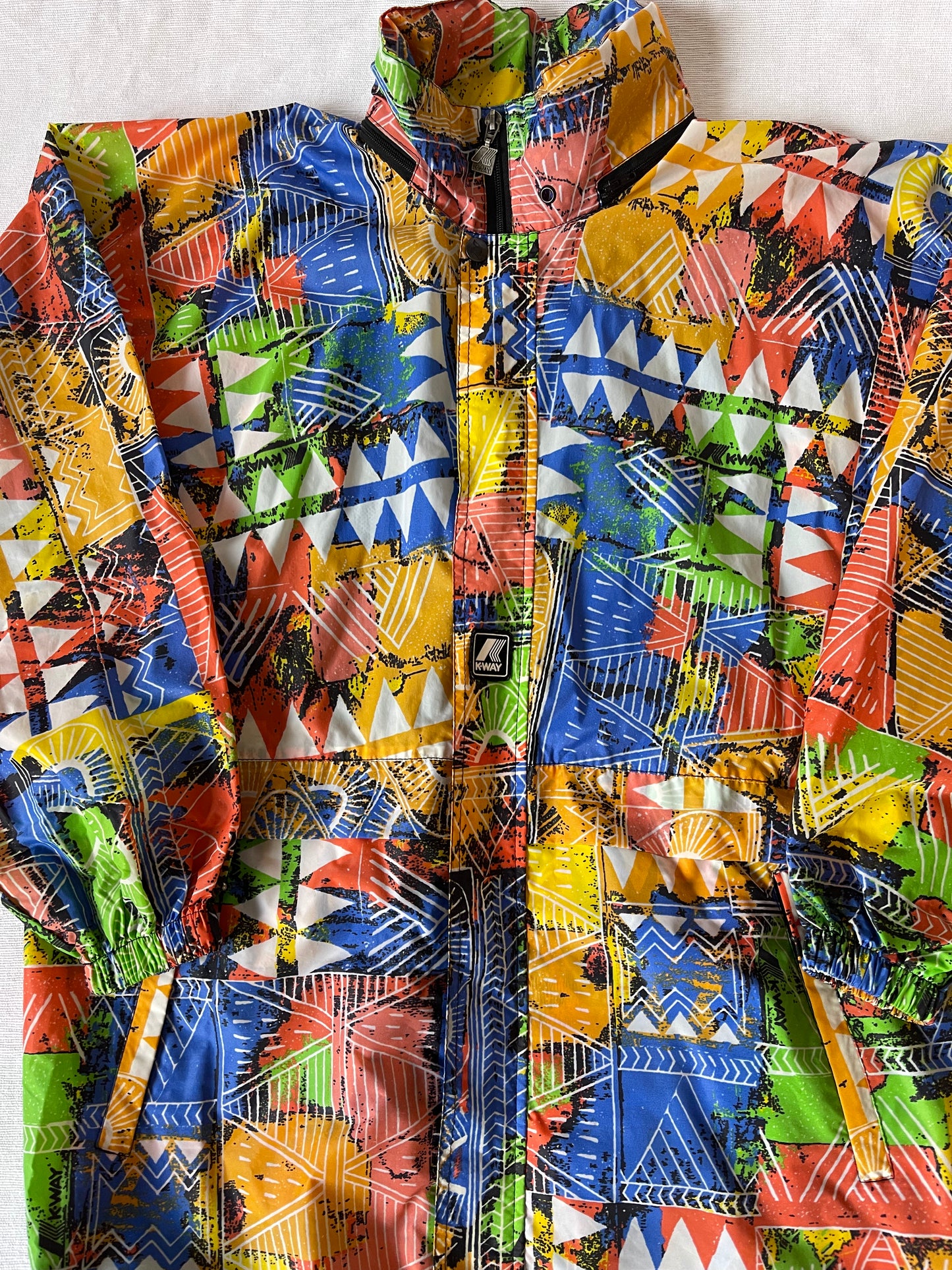 Vintage 90'S K-WAY Windbreaker Abstract Pattern Multicolour Size L