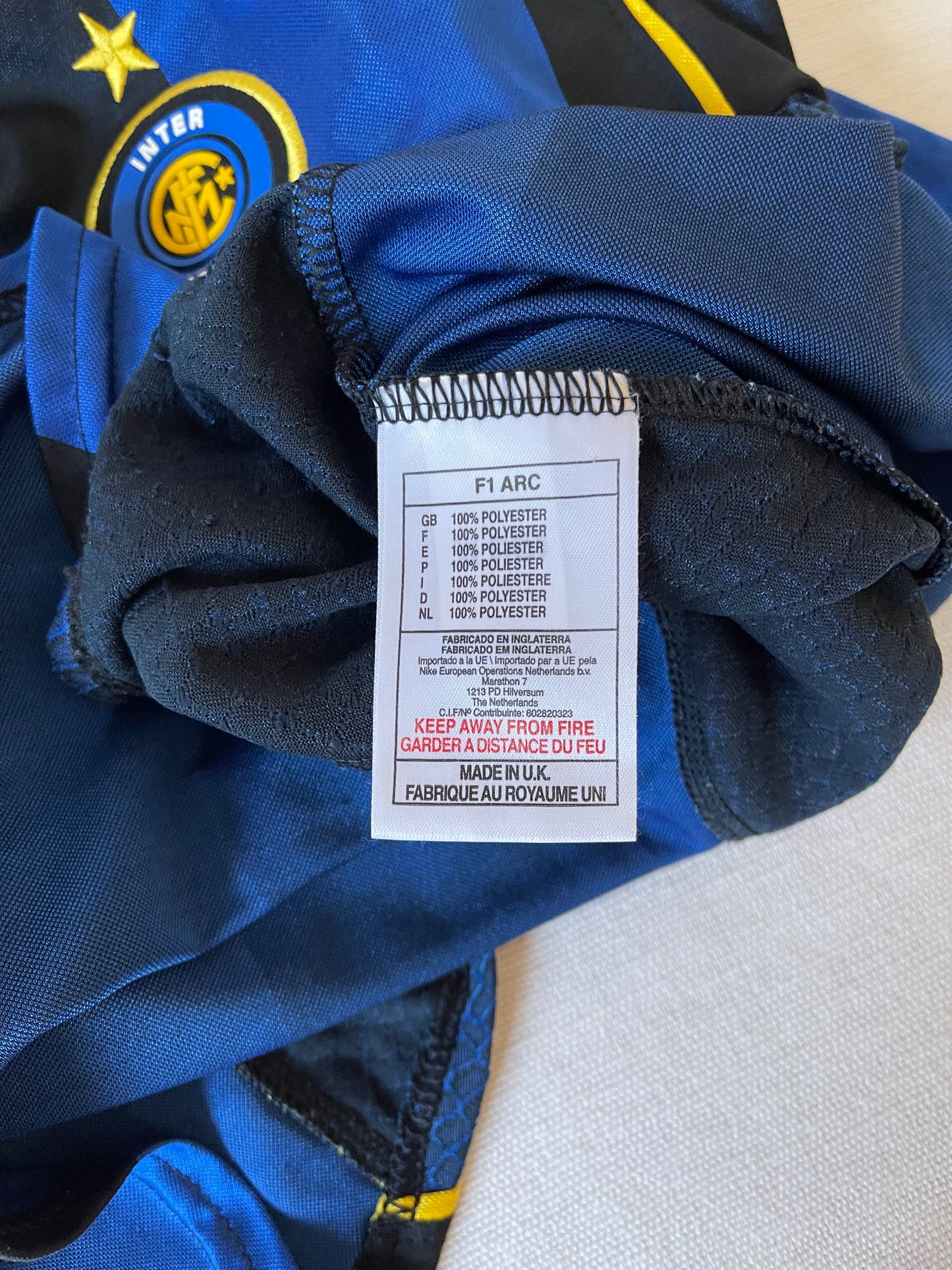 Internazionale Milano Nike 2001 - 2002 Home Football Shirt Size L Pirelli Made in UK Blue Black Dri Fit