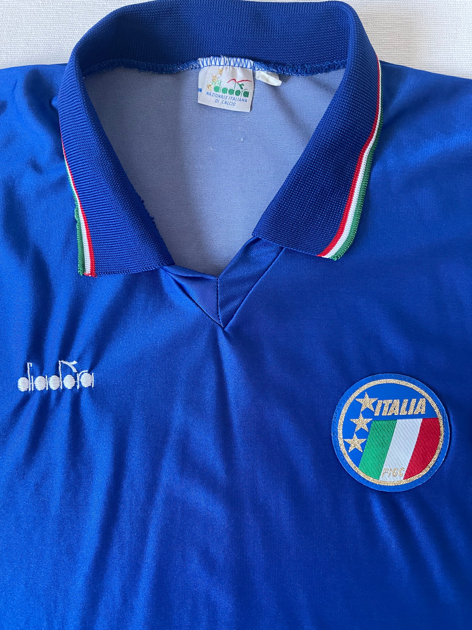 Vintage 1986-1990 Italy Italia Diadora Football Shirt Home Made in Italy Blue Size M