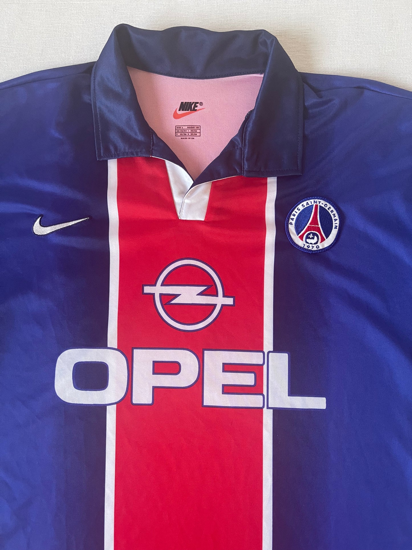 PSG Paris Saint Germain Nike 1998 - 1999 Home Football Opel Shirt Size L Made in UK Red Blue