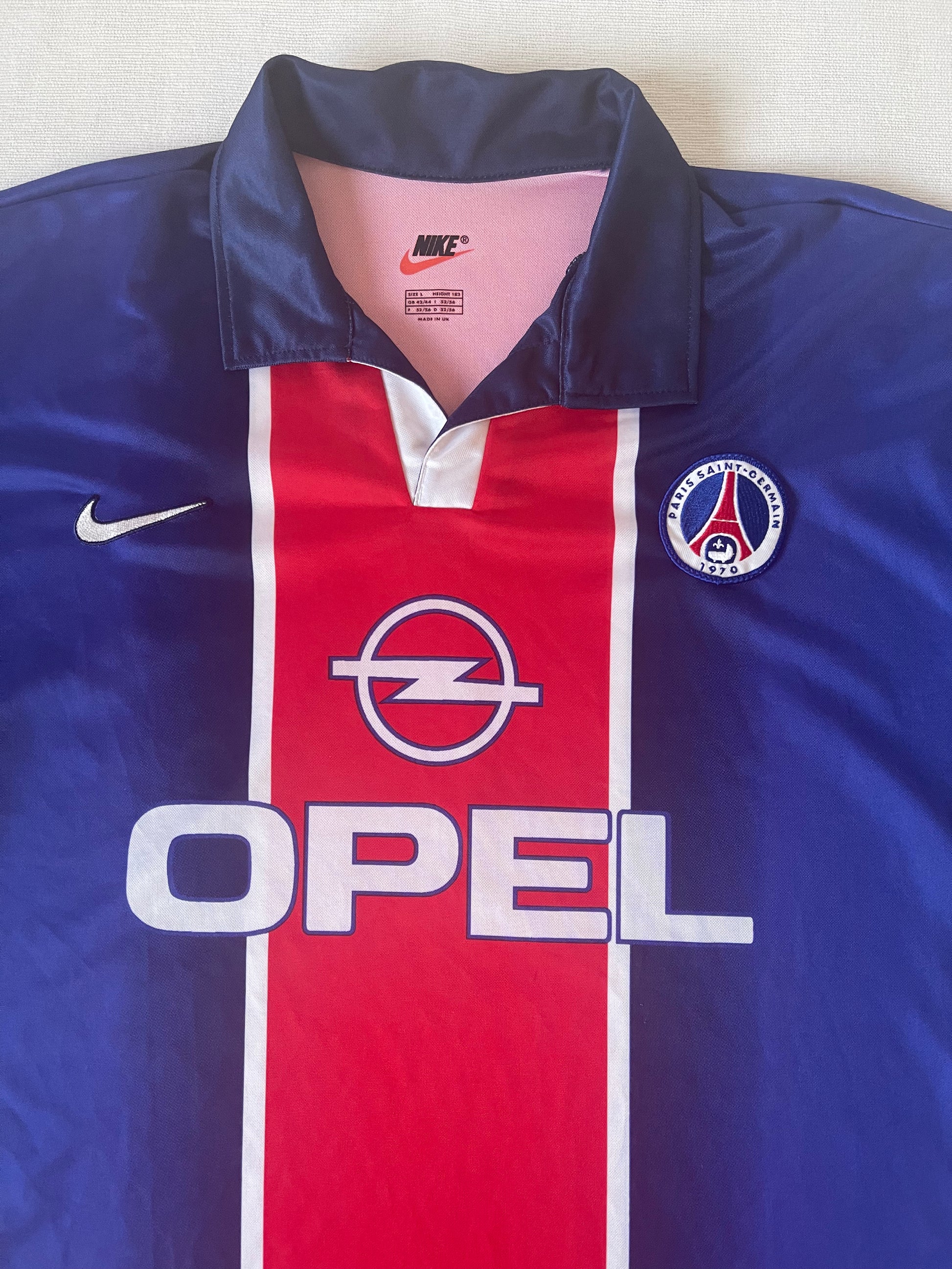 PSG Paris Saint Germain Nike 1998 - 1999 Home Football Opel Shirt Size L Made in UK Red Blue