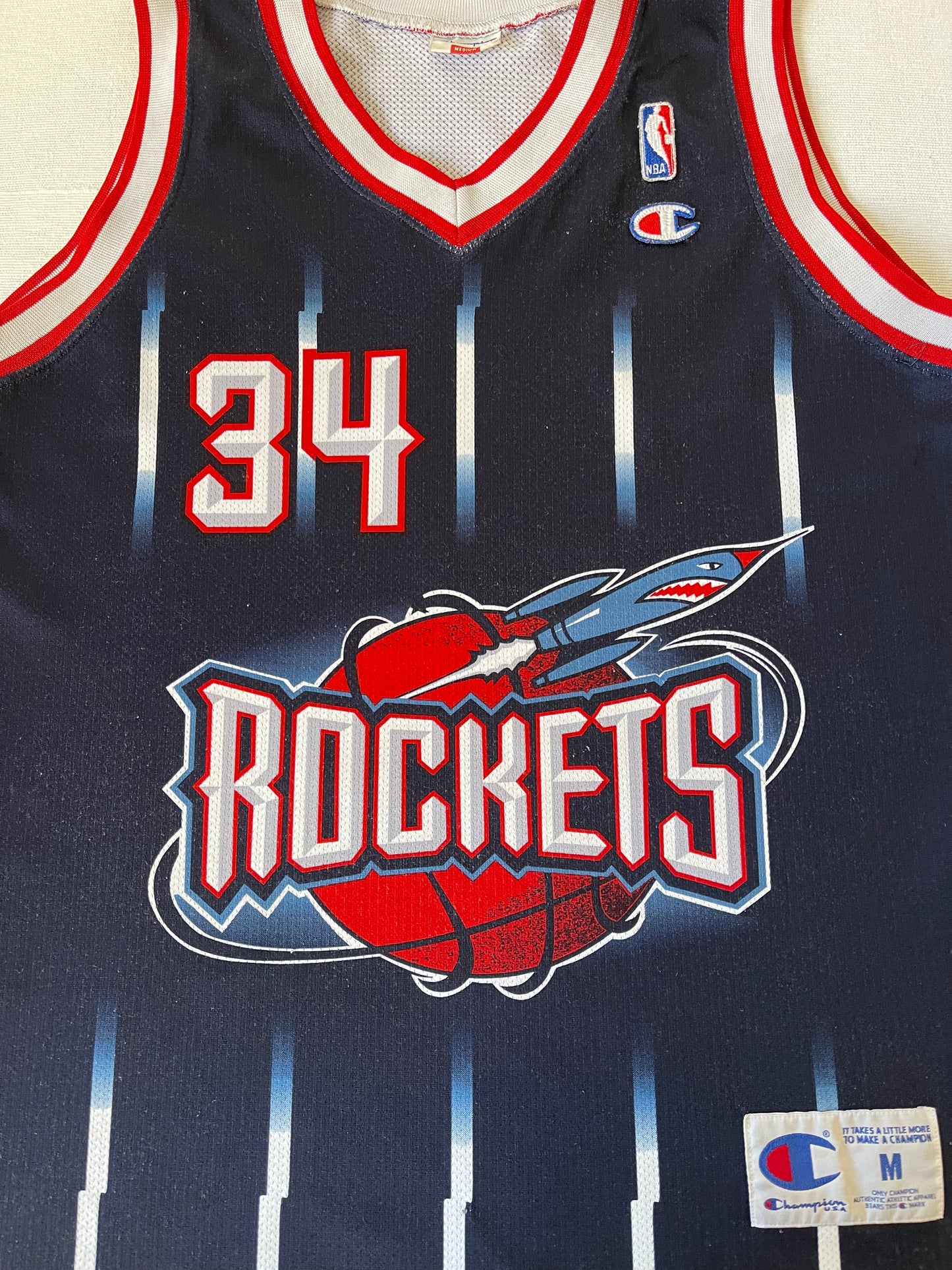 Houston Rockets Hakeem Olajuwon Champion 1995 - 2001 Away NBA Basketball Jersey Size M