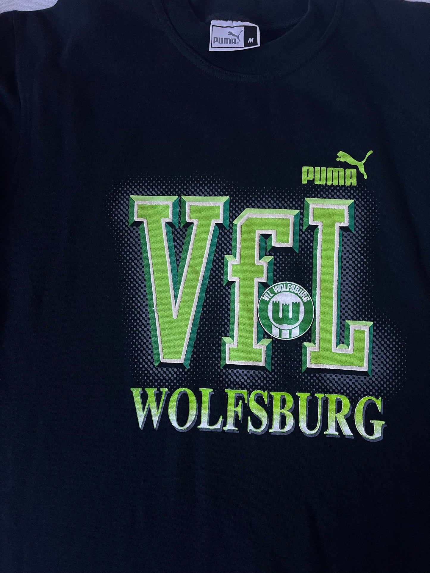 Vintage 90's VFL Wolfsburg Puma Sweatshirt Crew Neck Size M Black 100% Cotton