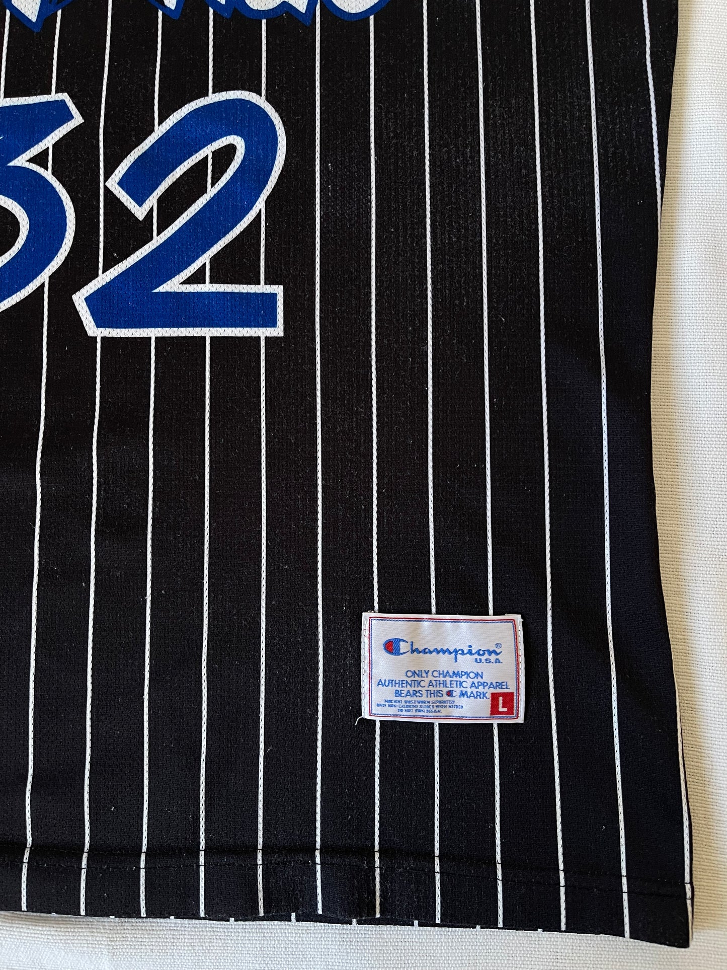 Shaquille O'Neal Orlando Magic Champion 1992-1994 Away Jersey NBA Basketball Black With White Stripes Size L