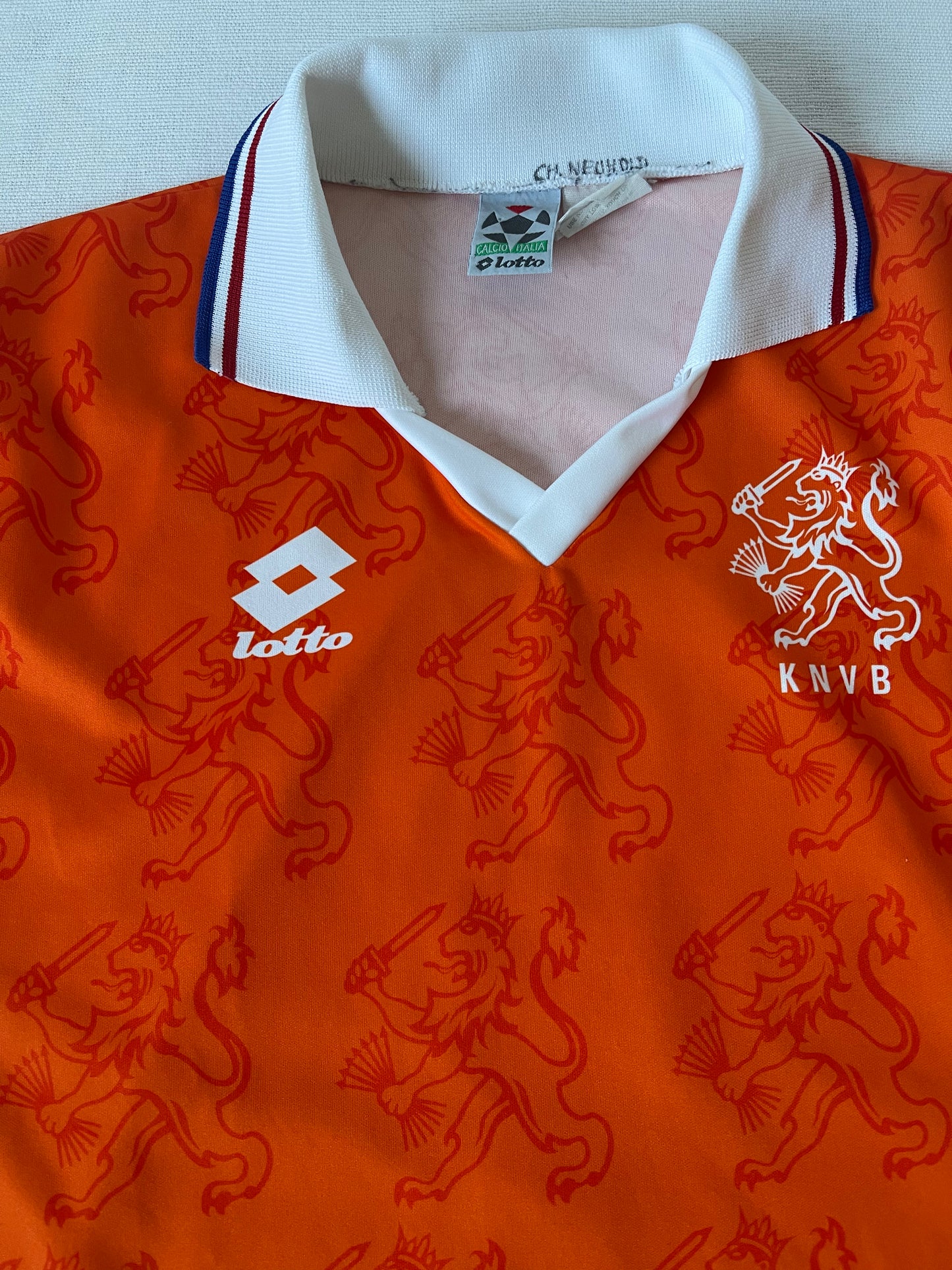 Vintage Holland Netherlands Lotto 1992 - 1994 # 4 World Cup USA '94 Home Football Shirt Orange