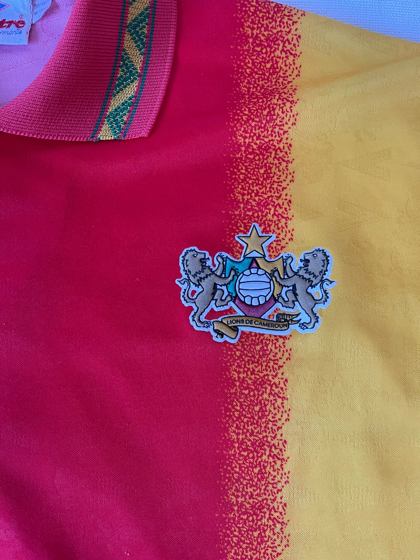 Vintage Cameroon Mitre 1994 - 1995 Home Football Shirt Size M Red Yellow Green Made in UK
