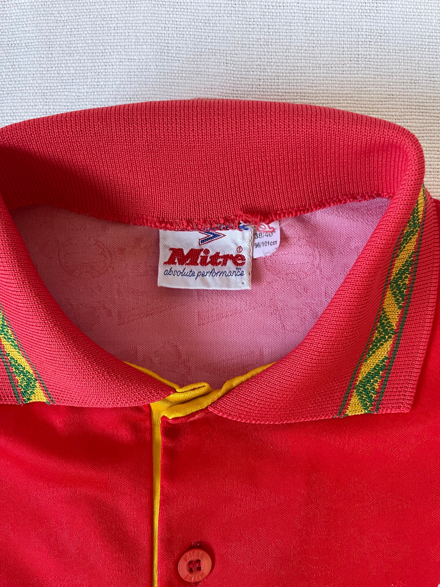 Vintage Cameroon Mitre 1994 - 1995 Home Football Shirt Size M Red Yellow Green Made in UK