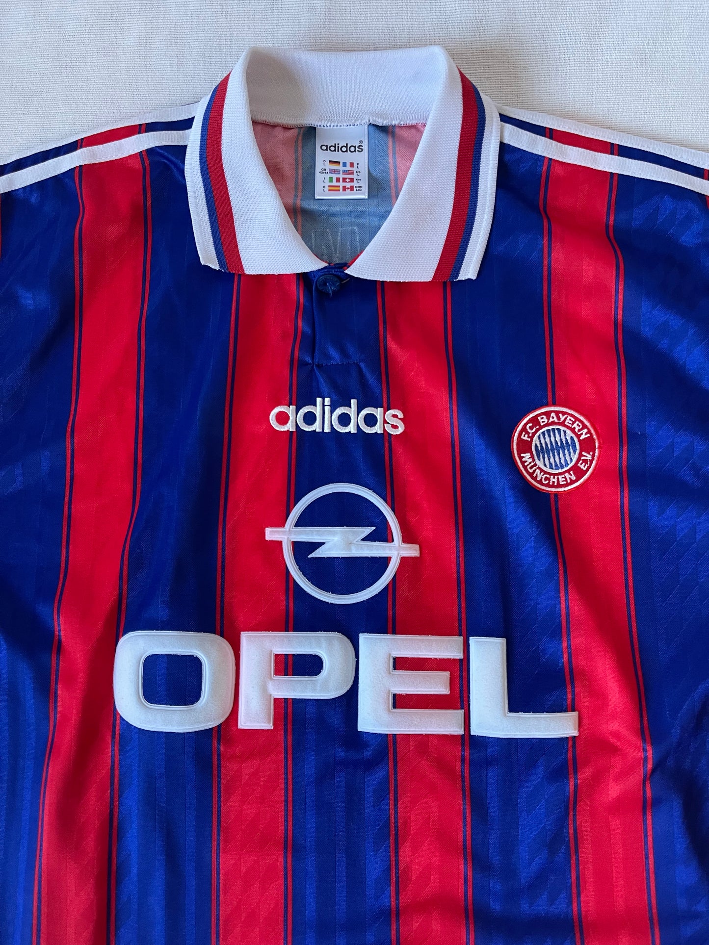 Bayern Munchen Munich Jürgen Klinsmann Adidas 1995 - 1997 Home Football Shirt #18 Opel Red Blue Size L Made in England