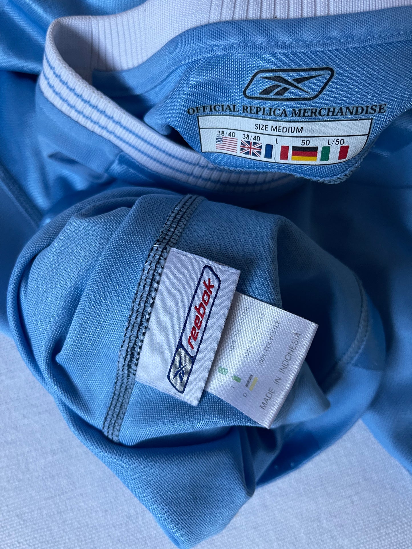Manchester City Reebok 2003 - 2004 Home Football Shirt Size M Blue First Advice Long Sleeve