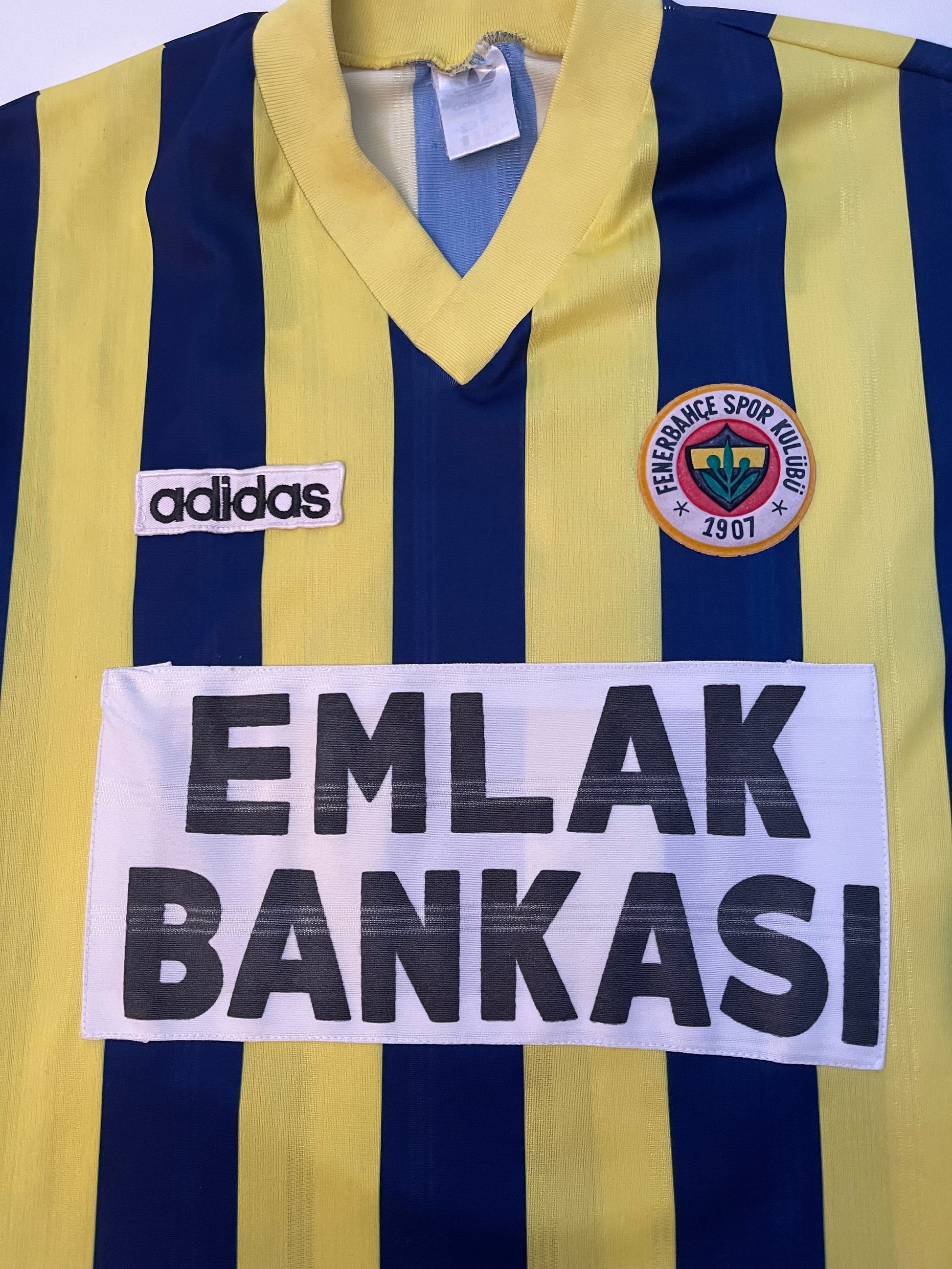 Vintage Fenerbahçe Spor Kulübü Adidas 1995-1996 Home Football Shirt No 5 Blue Yellow Emlak Bankası Size M