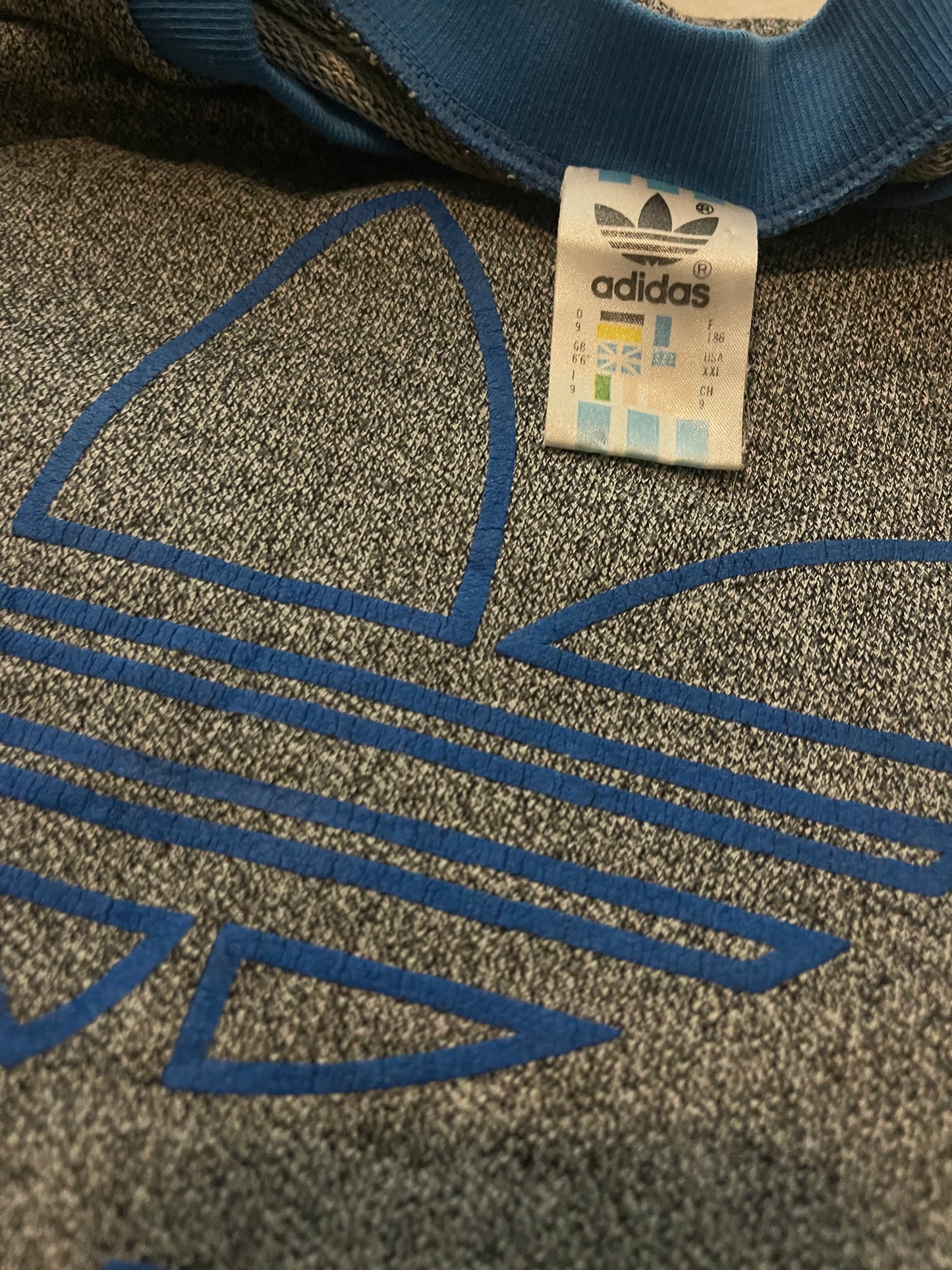 Vintage Adidas Sweatshirt Crew Neck Grey Blue Made in Singapore Size XL - XXL