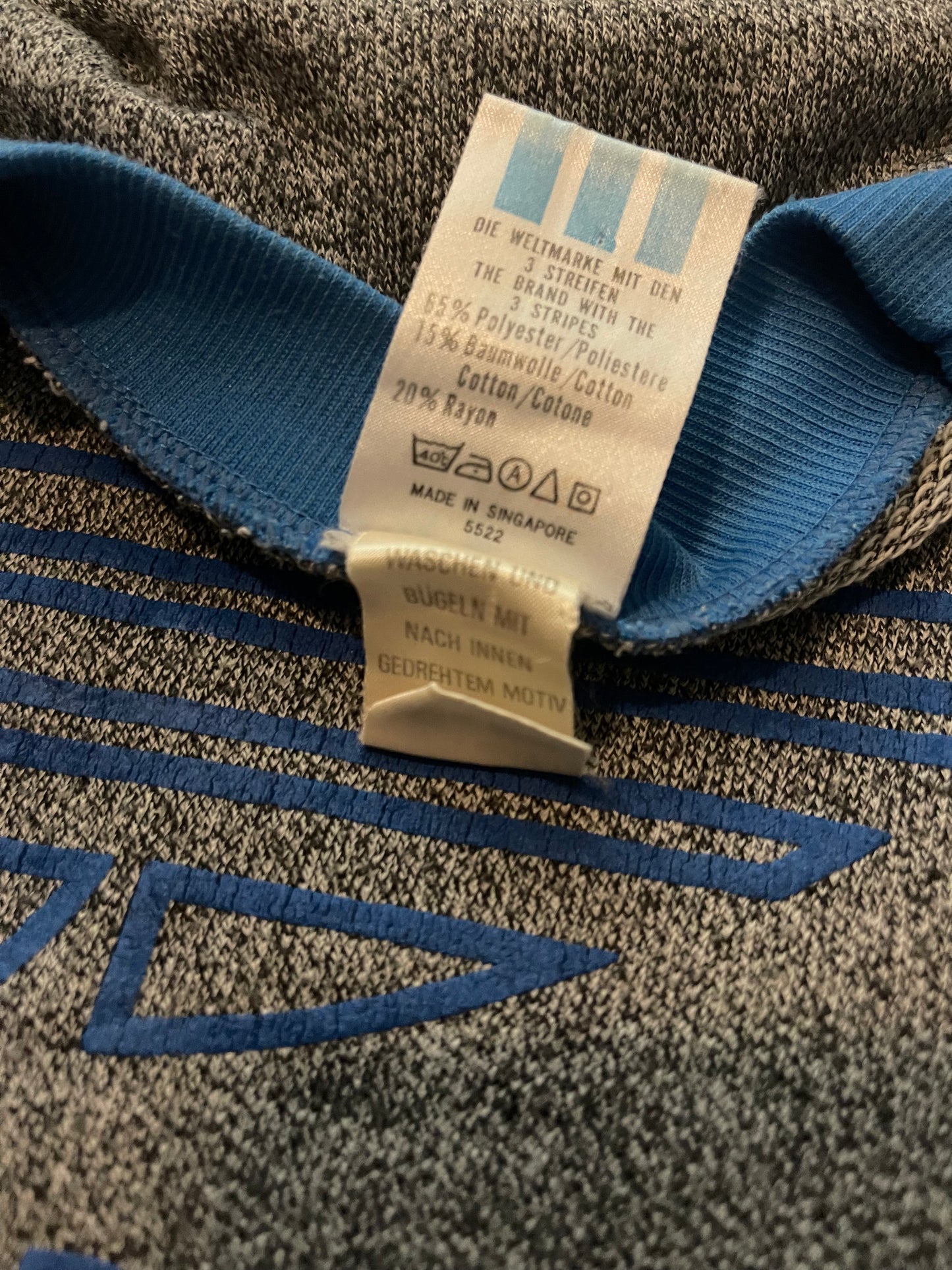 Vintage Adidas Sweatshirt Crew Neck Grey Blue Made in Singapore Size XL - XXL