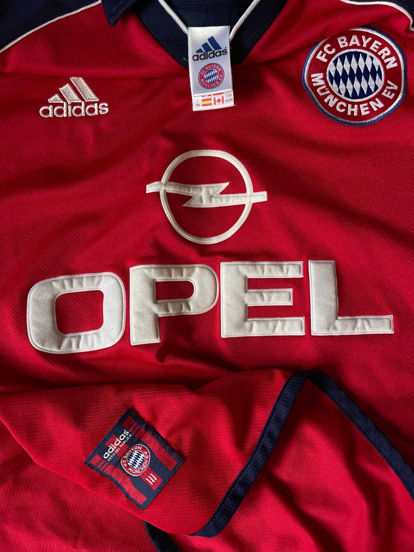 Vintage Bayern Munchen Munich Adidas Football Shirt Home 1999 - 2001 Size XXL Red Blue Opel