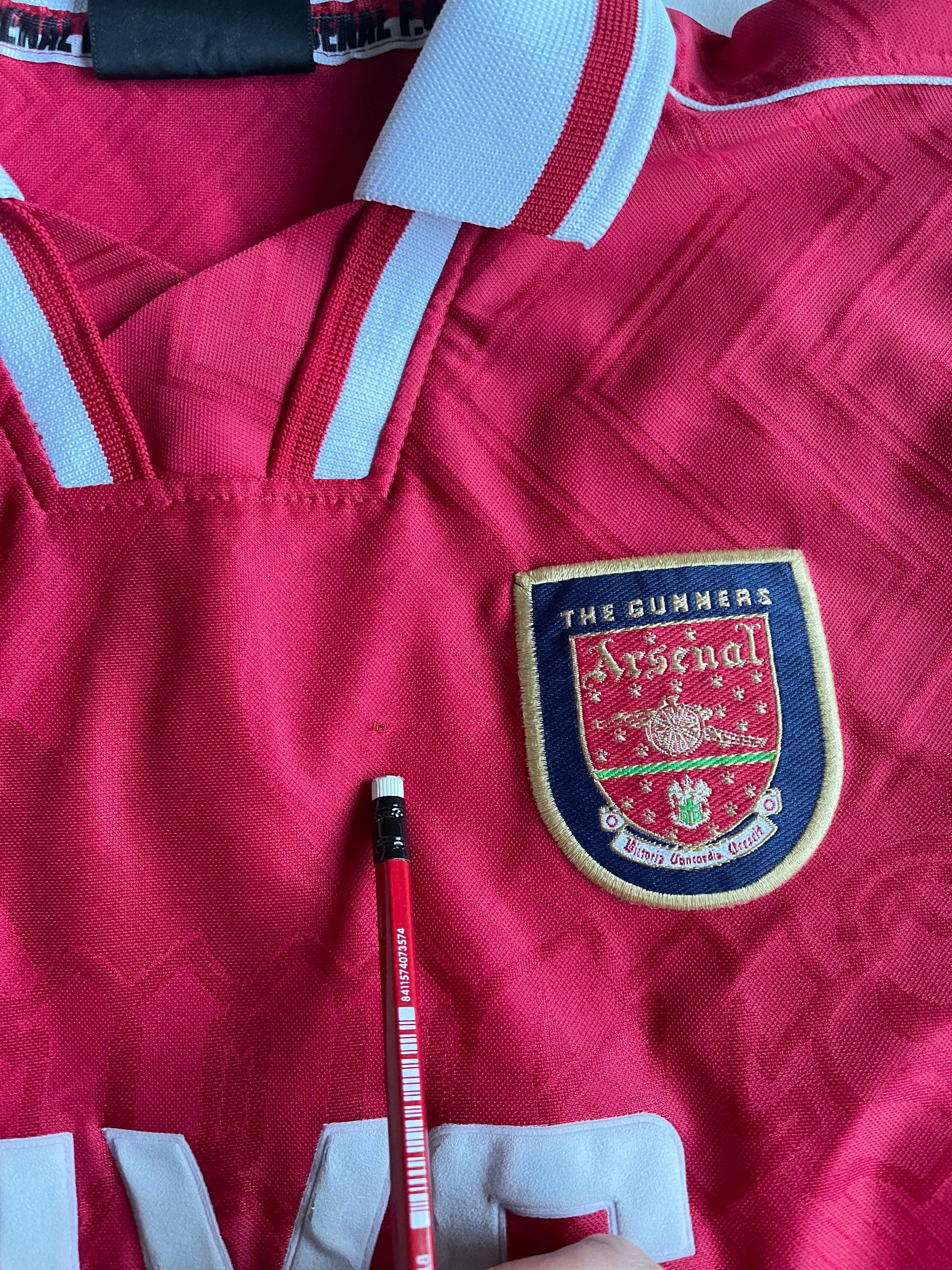 Arsenal FC Nike Premier 1996-1997 Home Football Shirt JVC Red White Size L