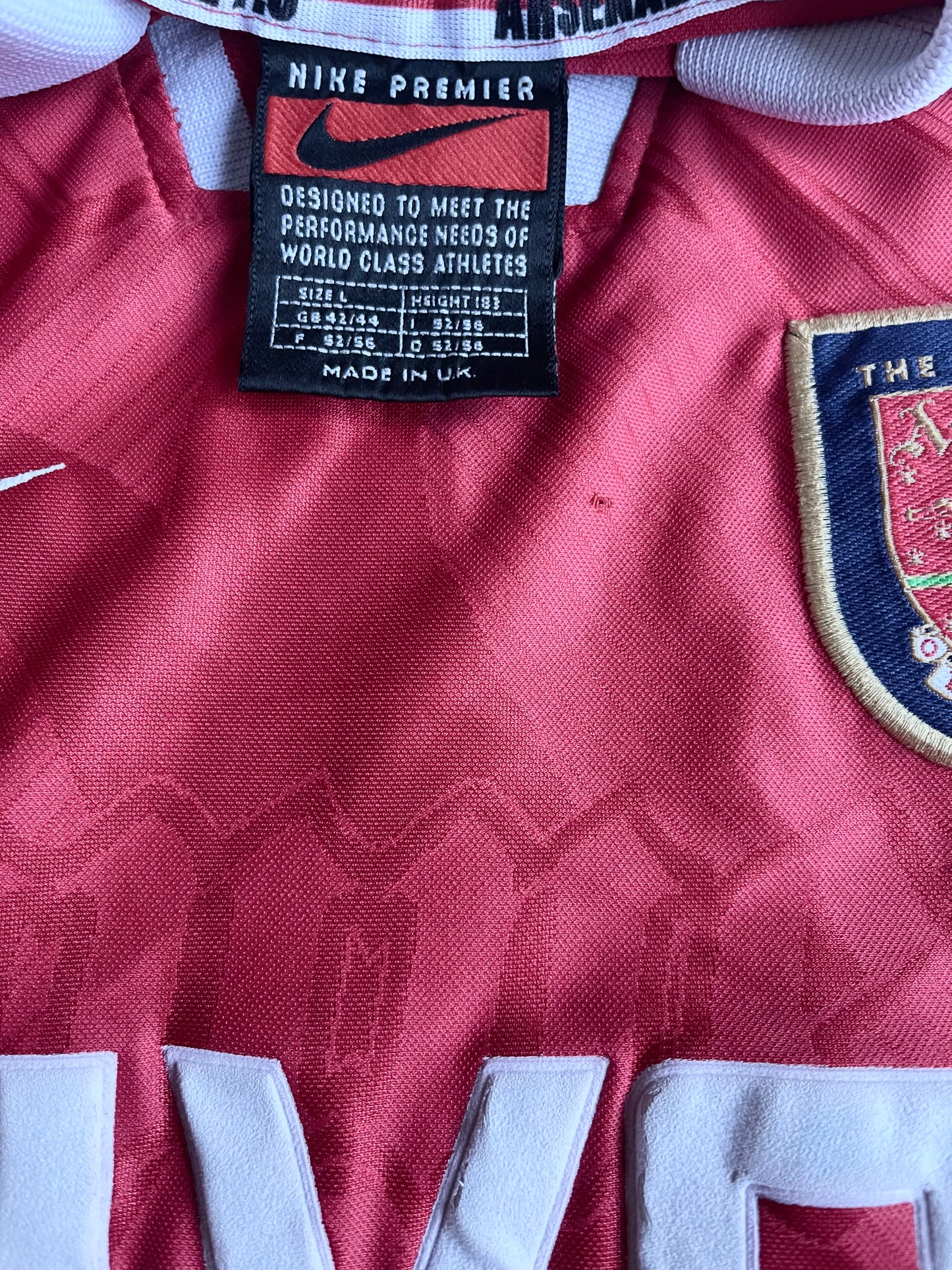 Arsenal FC Nike Premier 1996-1997 Home Football Shirt JVC Red White Size L