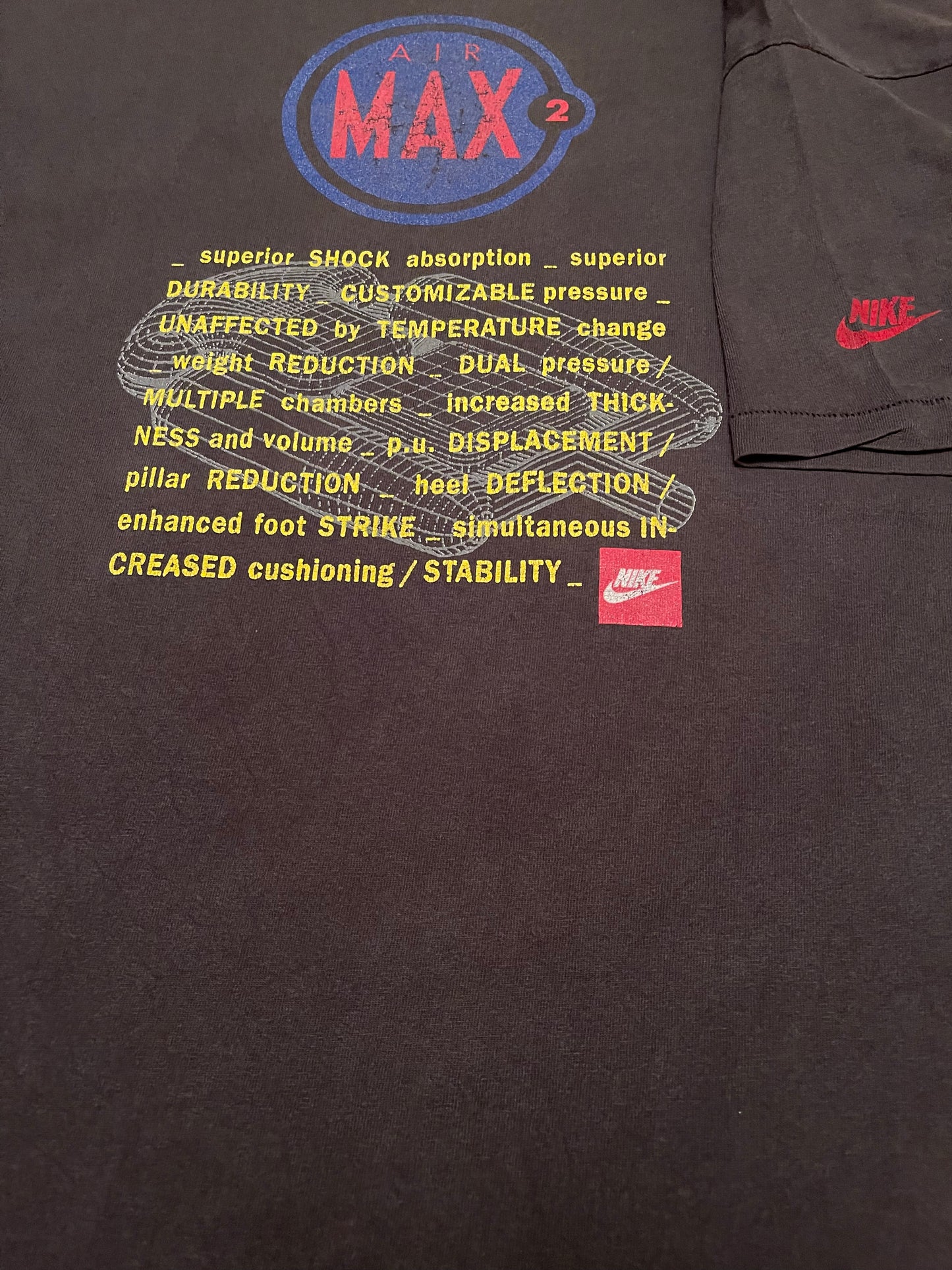 Vintage 90's Nike Air Max 2 T-shirt Washed Out Dark Grey Size XL Made in Ireland