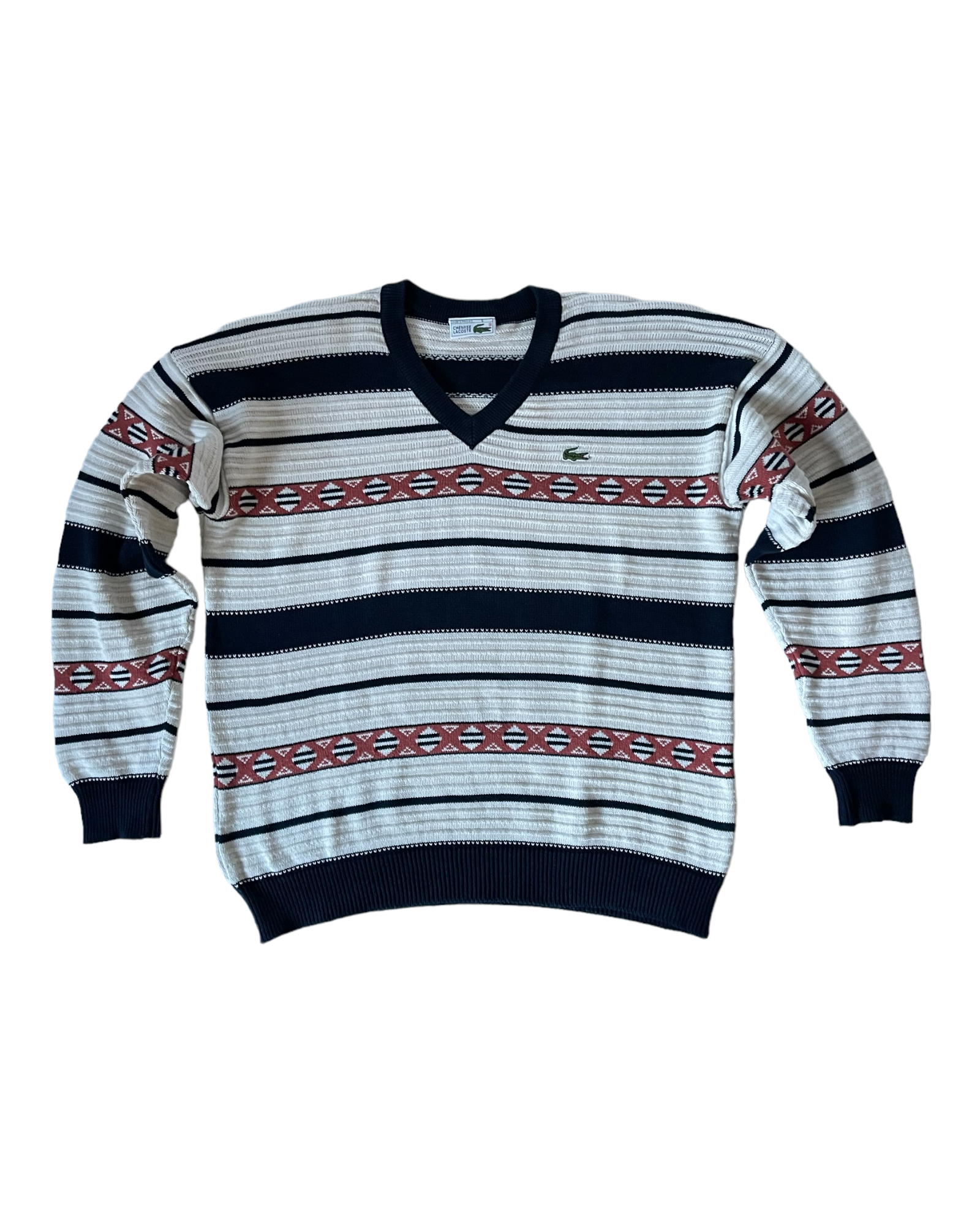 Vintage 80's Lacoste Jumper Made in France Size 6/7 100% Cotton Off White Black