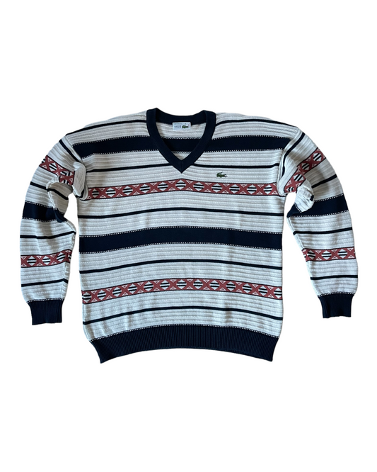 Vintage 80's Lacoste Jumper Made in France Size 6/7 100% Cotton Off White Black