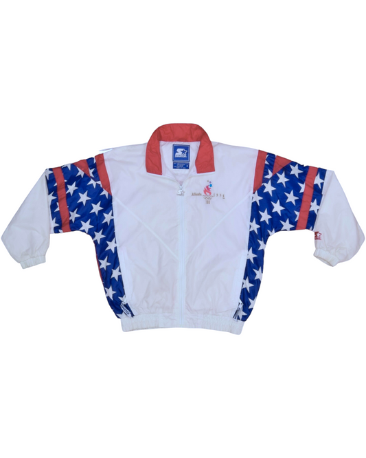 Vintage Starter Atlanta 1996 Olympic Games Jackets / Shell Size M-L USA Flag White