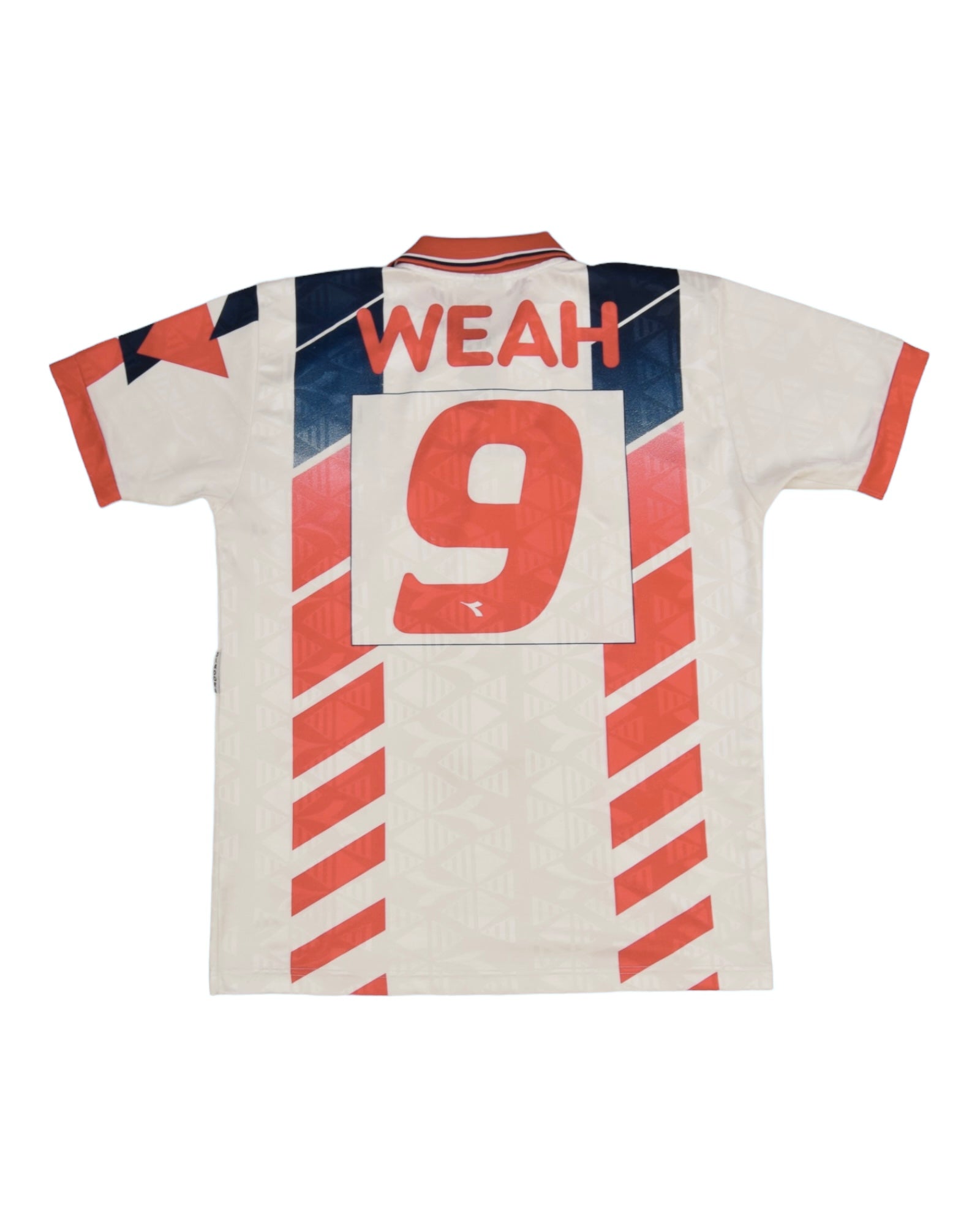 Vintage George Weah Liberia Diadora  1995-1996 Away Football Shirt No 9 White Red Blue Size L