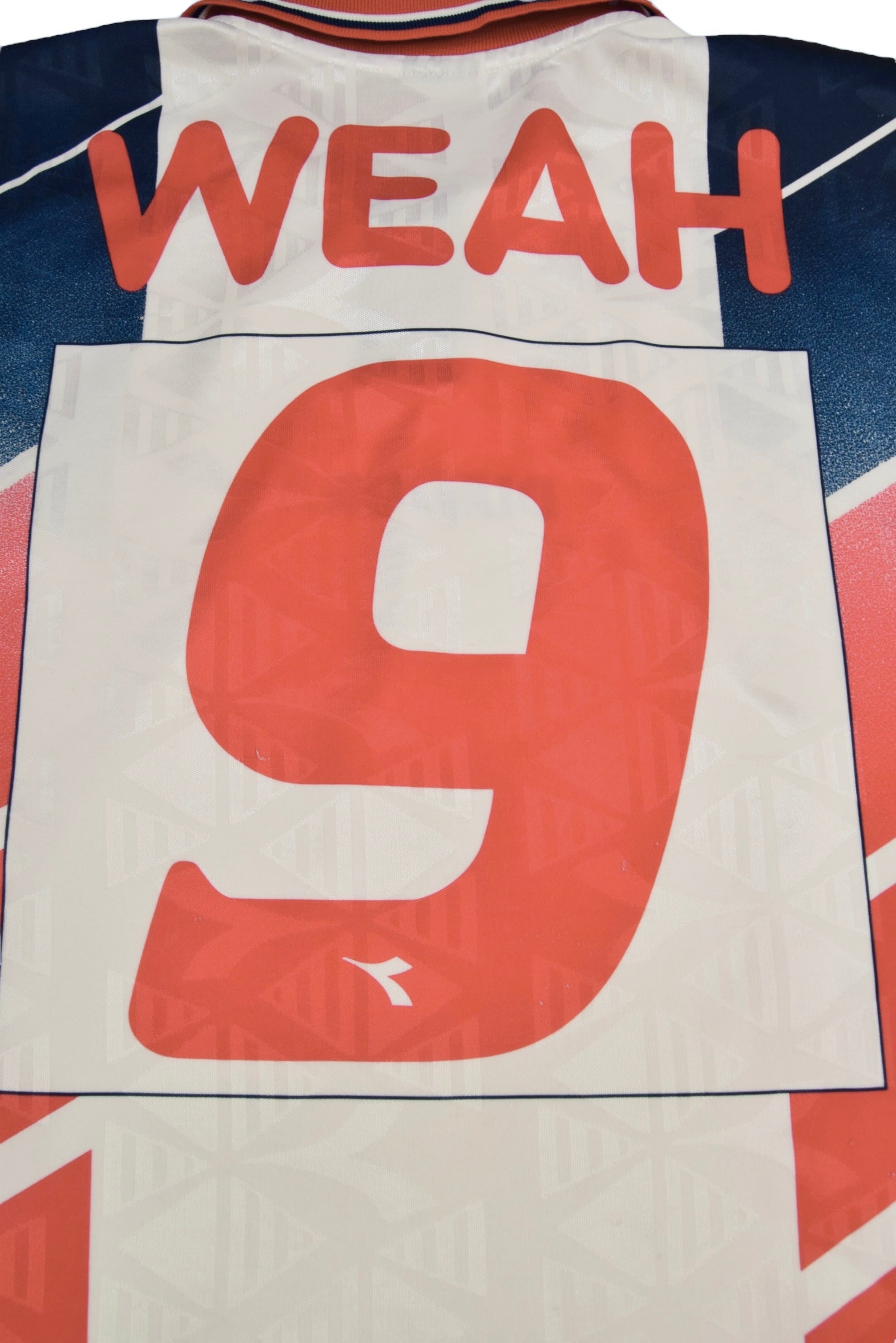 Vintage George Weah Liberia Diadora  1995-1996 Away Football Shirt No 9 White Red Blue Size L