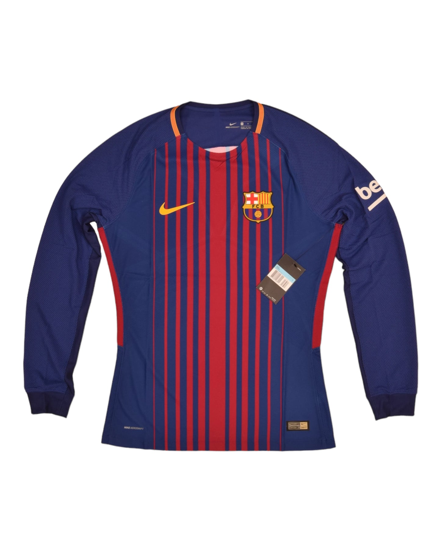 Authentic New FC Barcelona Nike Aeroswift 2017 - 2018 Player's Issue / Edition Away Football Deadstock BNWT Long Sleeve Shirt Size M Unicef Beko Long Sleeves