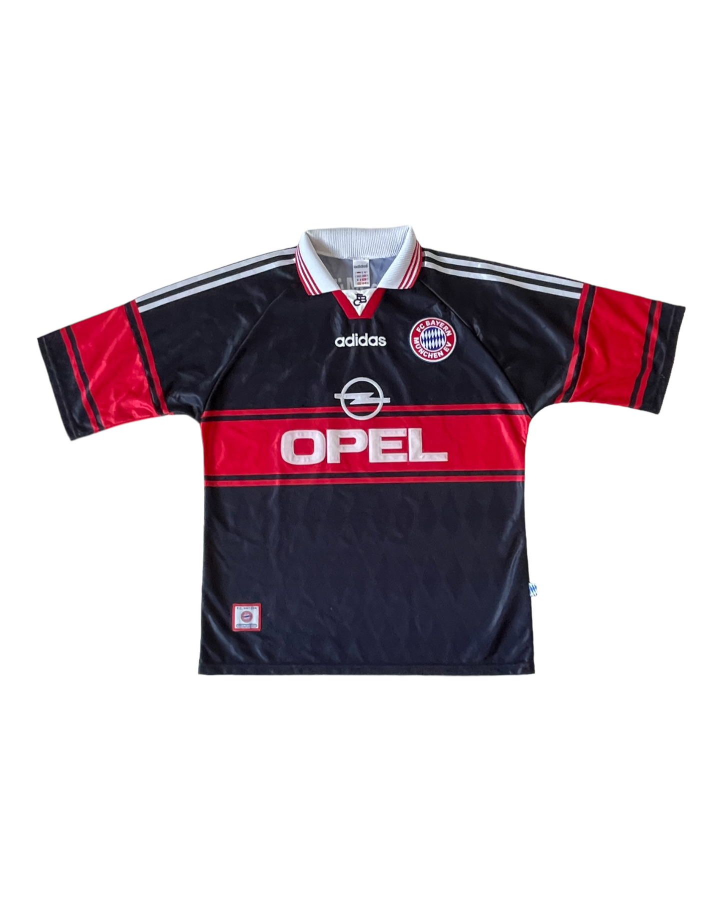 Vintage Bayern Munchen Munich Adidas Home Football Shirt 1997-1999 Black Red Opel Size L Made in England
